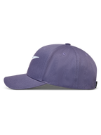 Alpinestars Ageless Snapback cappello, cappello casual viola, visiera curva, corona strutturata in twill, vista laterale.