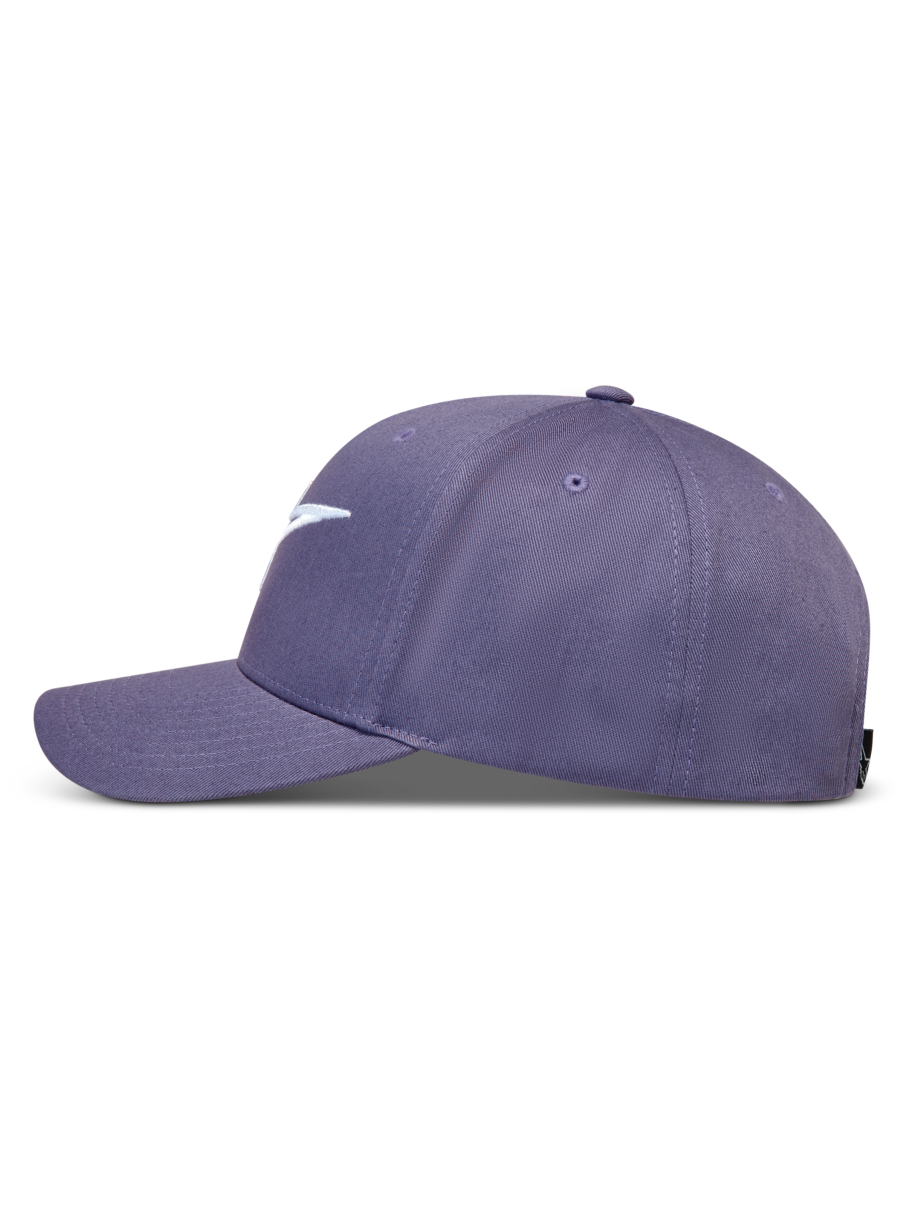 Alpinestars Ageless Snapback cappello, cappello casual viola, visiera curva, corona strutturata in twill, vista laterale.