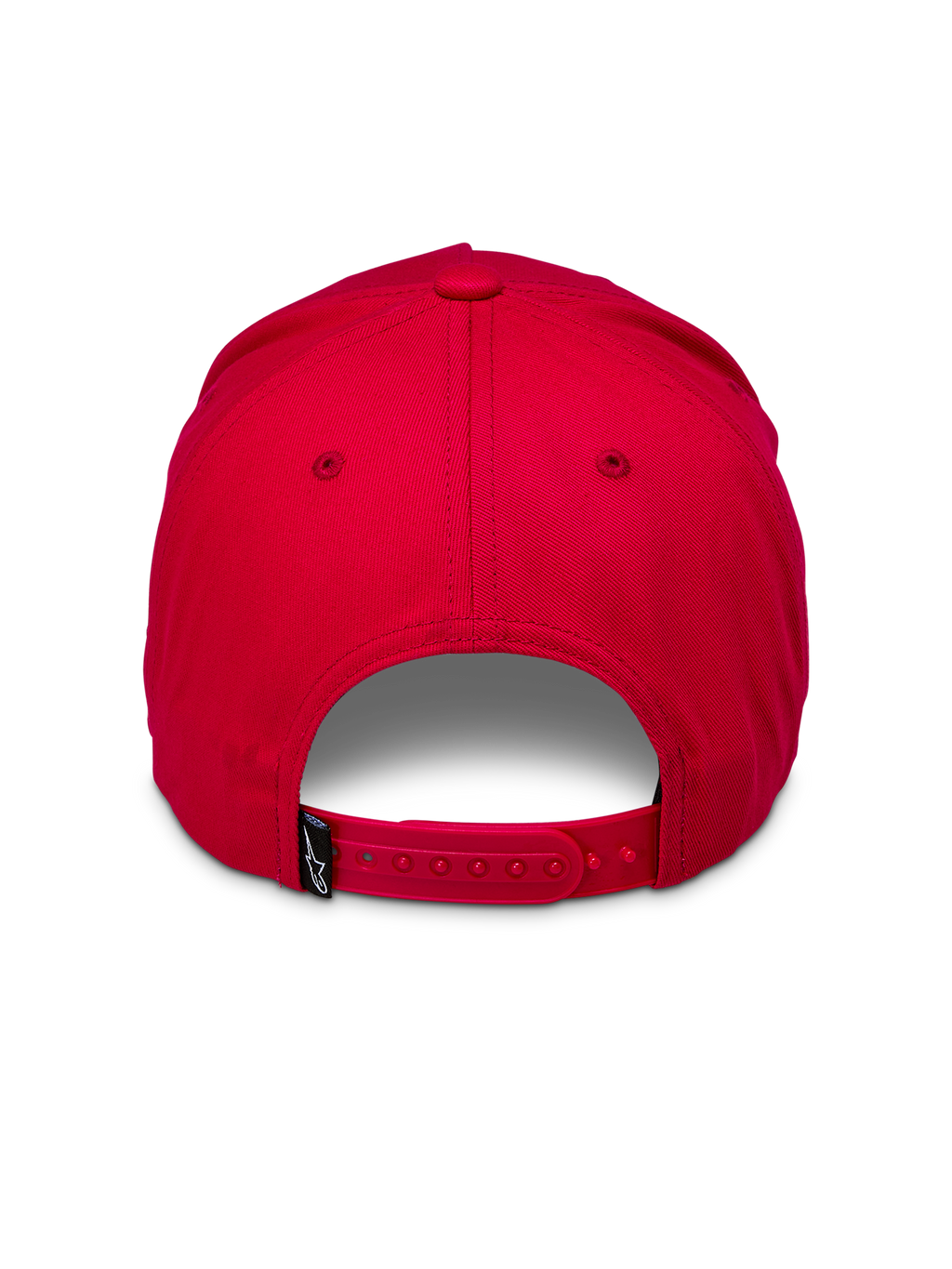 Cappello Snapback Alpinestars Ride Comp, rosso, vista posteriore con chiusura snapback regolabile rossa e piccola etichetta tessuta nera con logo bianco, corona strutturata, copricapo casual