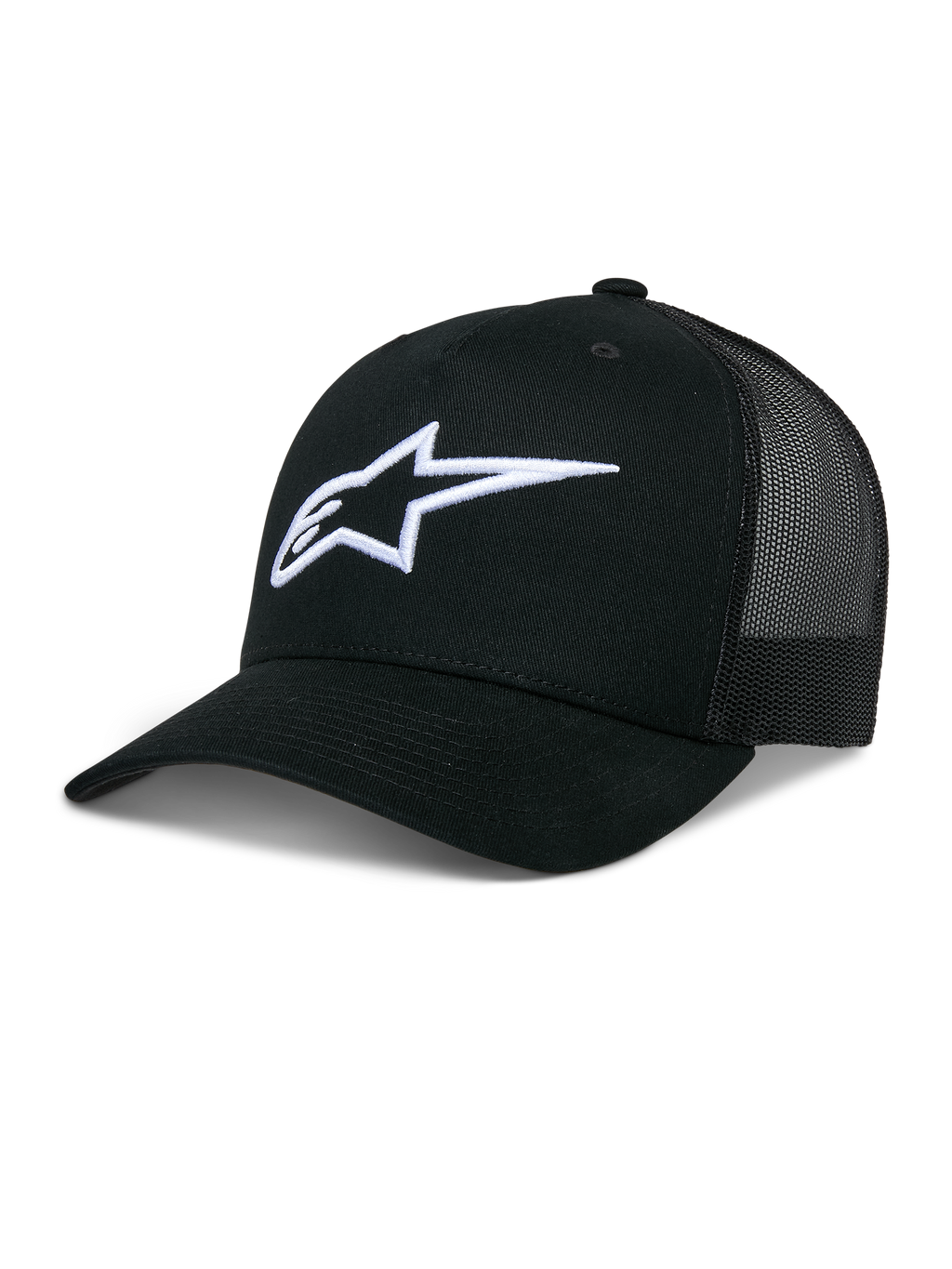 Alpinestars Ageless Trucker Hat, cappello da baseball nero con retro in rete, logo Astars bianco ricamato in 3D, corona strutturata e visiera curva, copricapo casual lifestyle