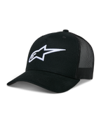 Alpinestars Ageless Trucker Hat, cappello da baseball nero con retro in rete, logo Astars bianco ricamato in 3D, corona strutturata e visiera curva, copricapo casual lifestyle