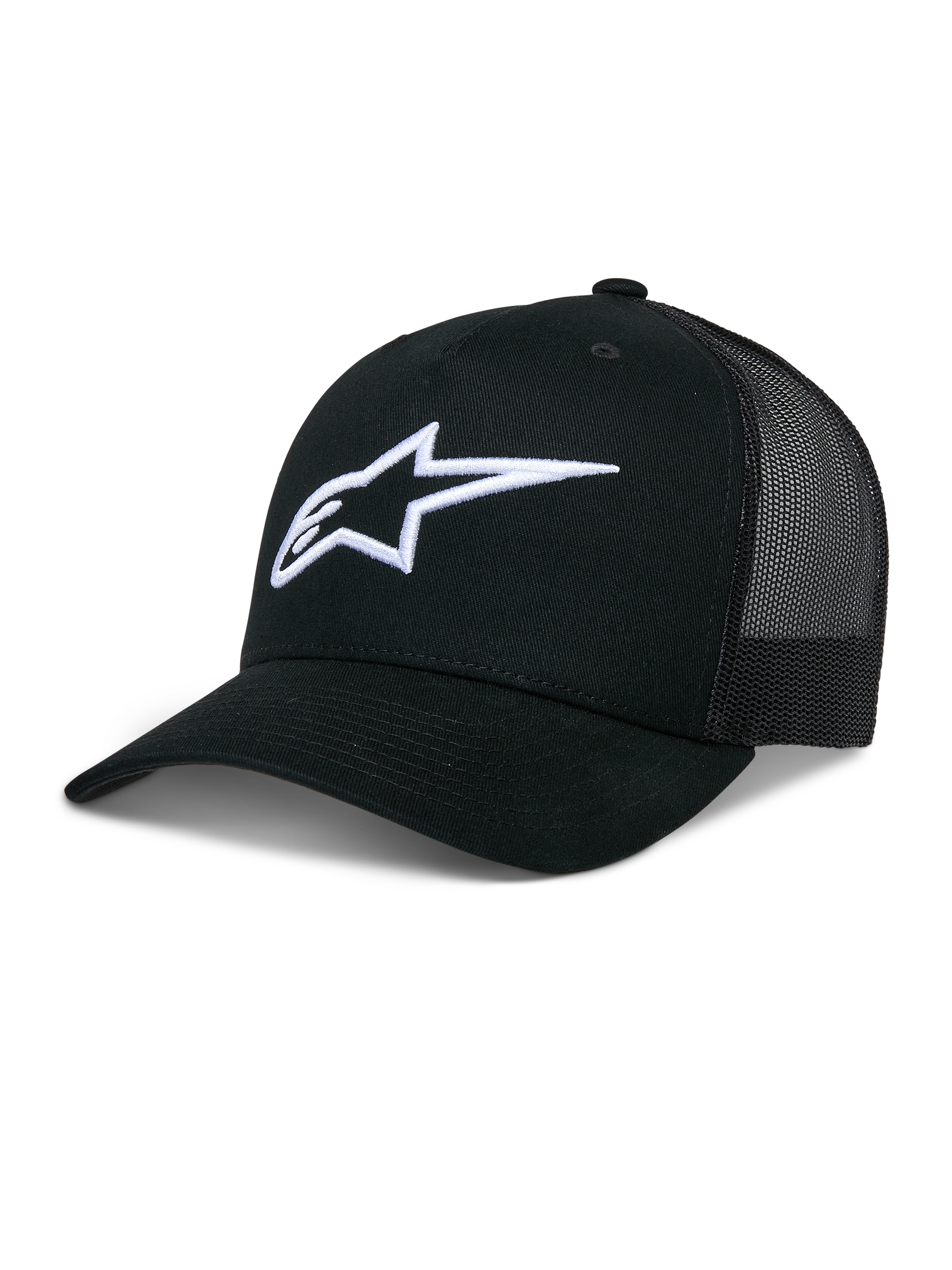 Alpinestars Ageless Trucker Hat, cappello da baseball nero con retro in rete, logo Astars bianco ricamato in 3D, corona strutturata e visiera curva, copricapo casual lifestyle