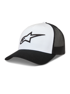 Alpinestars Ageless Snapback cappello, stile trucker bianco e nero con corona strutturata, parte posteriore in rete e logo Astars 3D ricamato, visiera curva