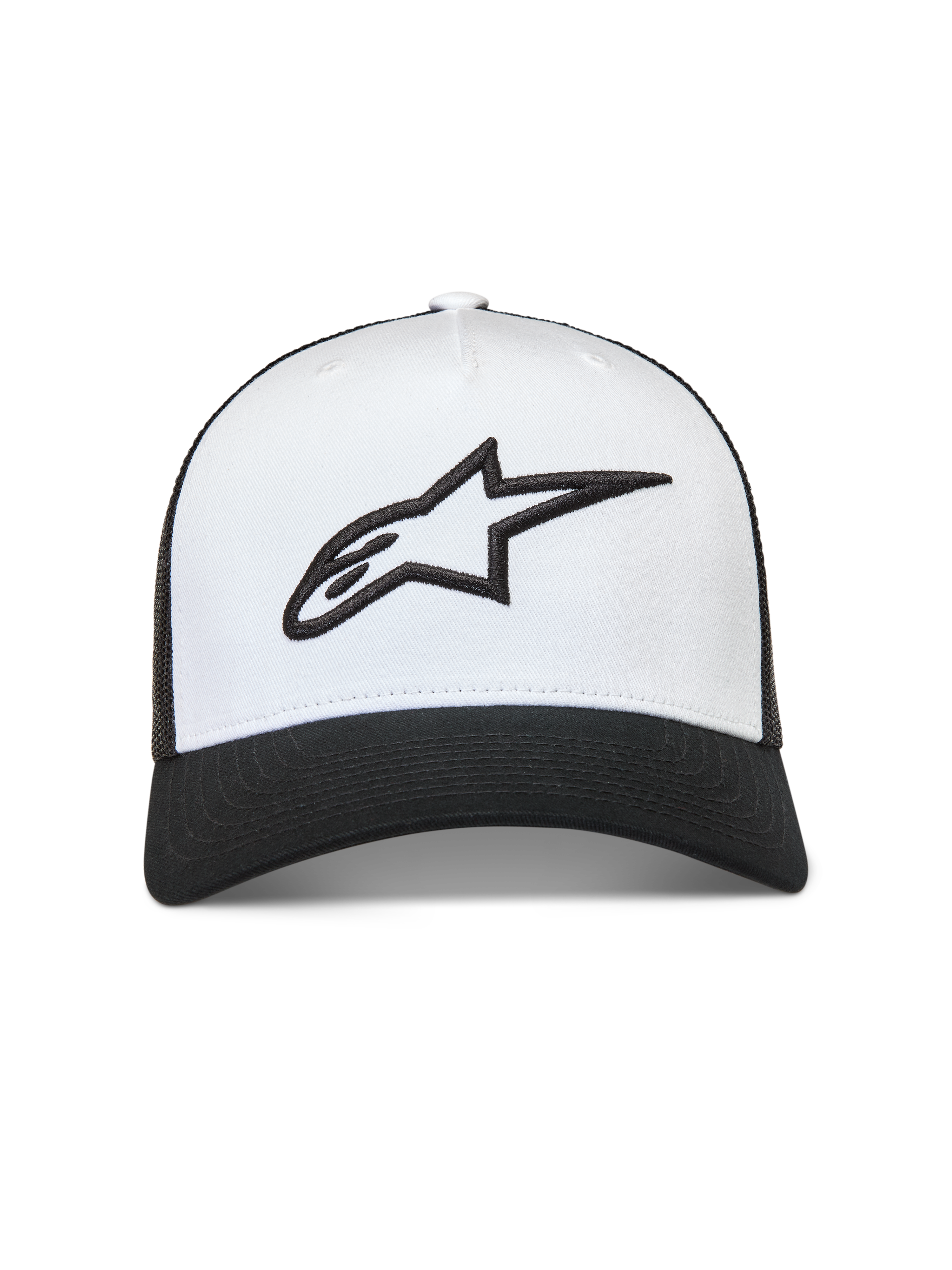 Alpinestars Ageless Snapback cappello sportswear, bianco e nero, logo Astars ricamato 3D, retro in rete mesh e visiera curva