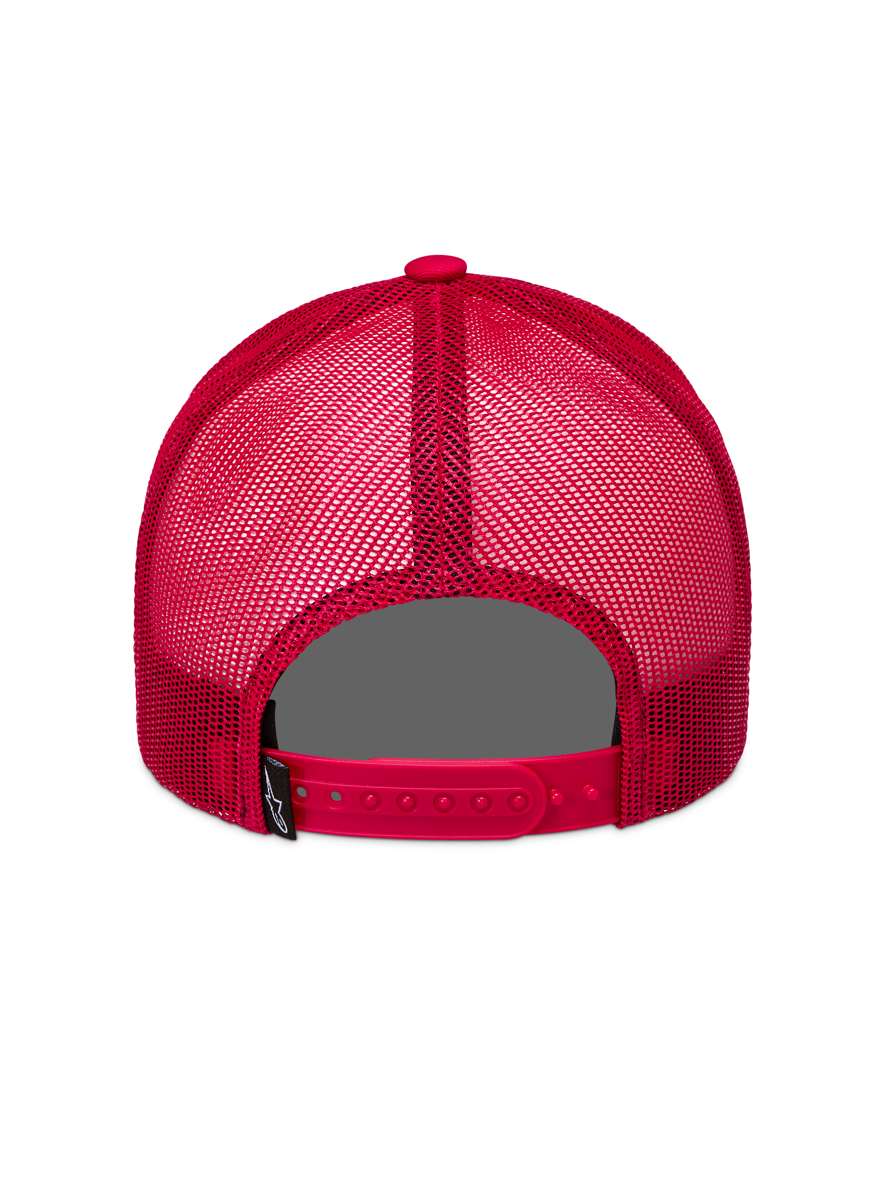 Alpinestars Ageless Snapback Cappello, cappello rosso, vista posteriore con pannelli in mesh traspiranti, chiusura a scatto regolabile ed etichetta con logo, accessorio casual motorsport