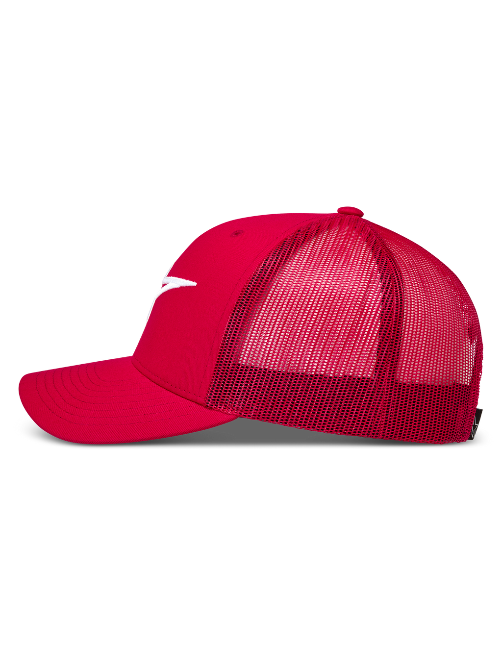 Alpinestars Ageless Snapback Cappello, rosso, vista laterale con visiera curva, rete traspirante e logo bianco ricamato.