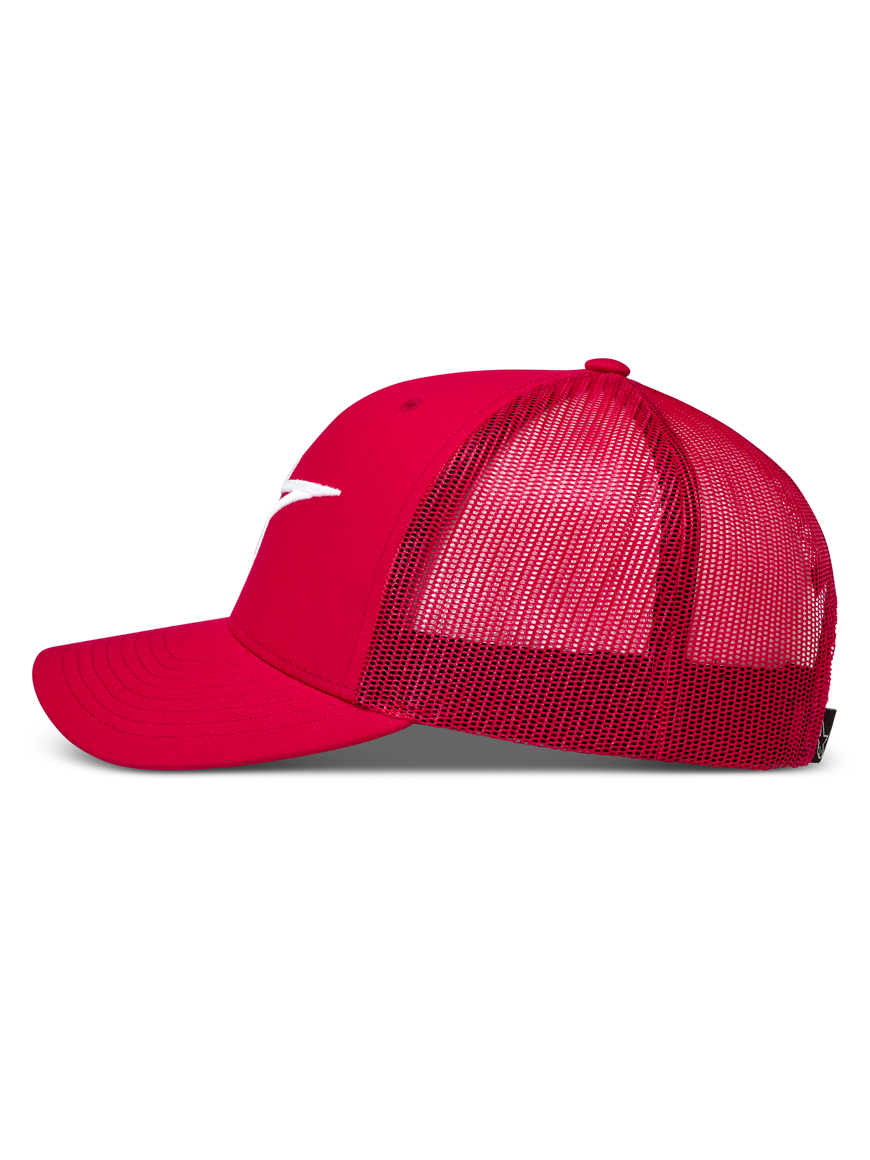 Alpinestars Ageless Snapback Cappello, rosso, vista laterale con visiera curva, rete traspirante e logo bianco ricamato.
