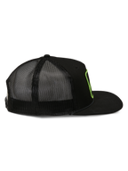 Alpinestars Control Trucker Hat, cappello trucker, nero, vista laterale con retro in rete e visiera piatta, bordo del logo ricamato in verde lime, streetwear motorsport casual