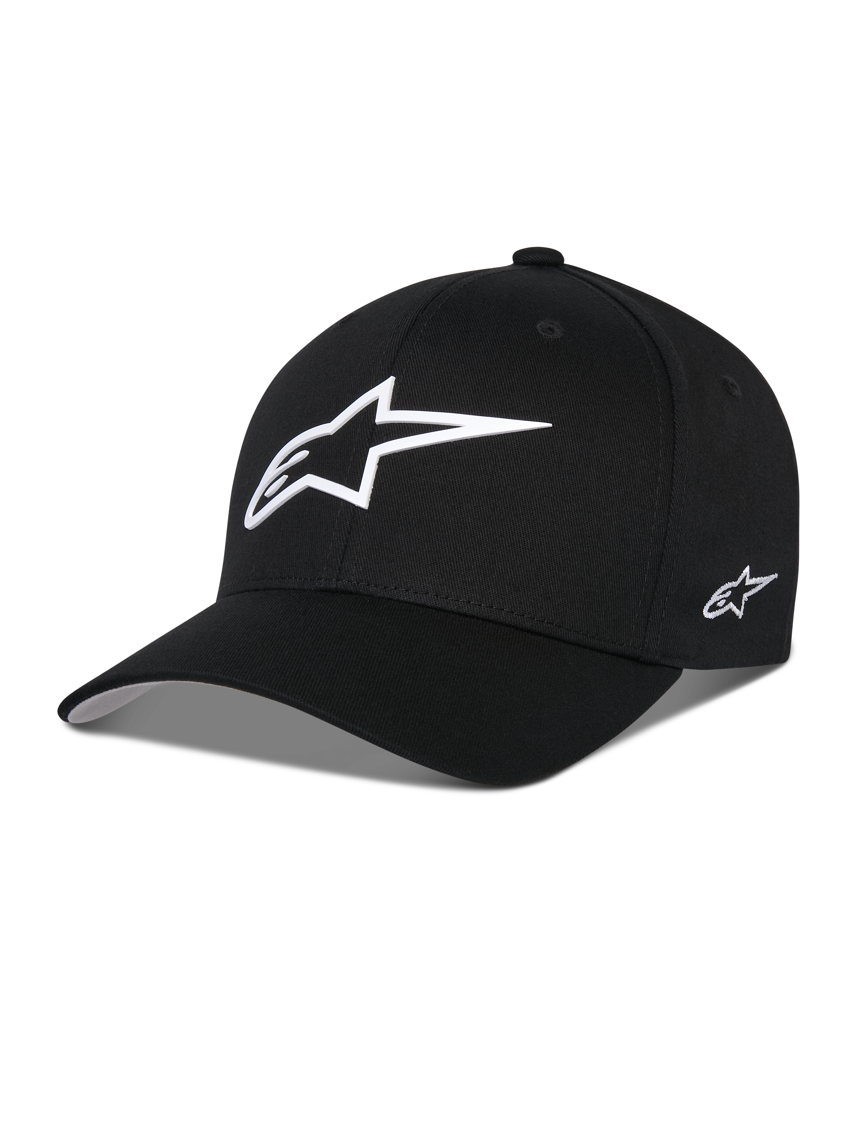 Alpinestars Ageless Multi Hat, cappellino da baseball nero, con un grande logo a stella bianco in 3D sul davanti e un piccolo logo ricamato sul lato, visiera curva, corona strutturata, copricapo casual ispirato al motorsport