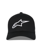 Alpinestars Ageless Multi Hat, berretto da baseball nero, vista frontale, logo Astars 3D bianco, visiera curva, corona strutturata, abbigliamento sportivo casual