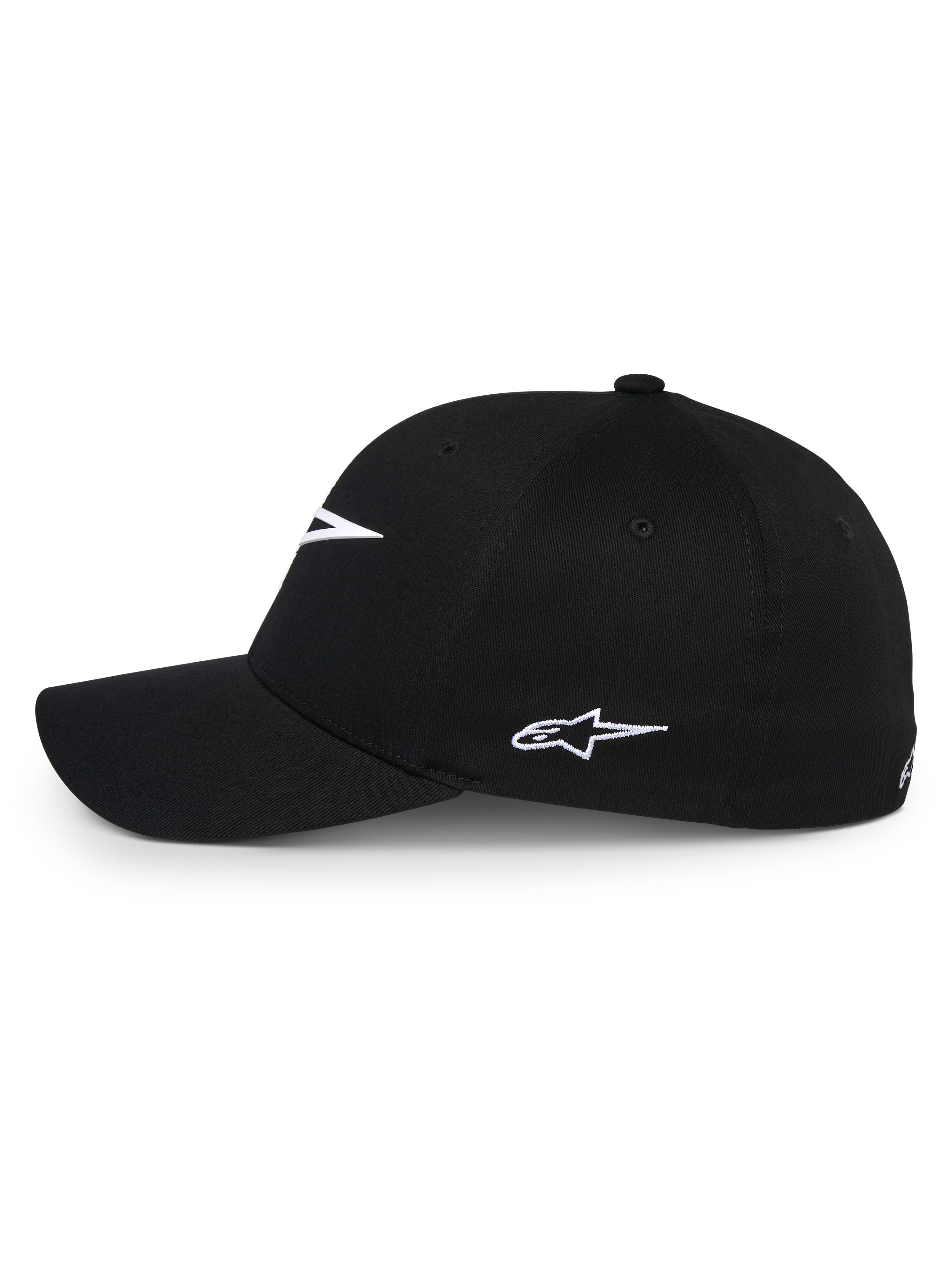 Alpinestars Ageless Multi Hat, cappellino da baseball nero, profilo laterale con logo Astars ricamato in bianco, visiera curva e corona strutturata, abbigliamento sportivo casual