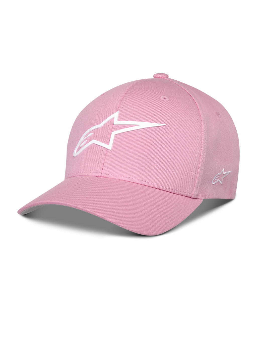 Cappello Alpinestars Ageless Multi, cappellino da baseball rosa, visiera curva, logo Astars 3D bianco, corona strutturata, abbigliamento sportivo casual