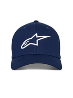Alpinestars Ageless Multi Hat, berretto da baseball blu navy, logo Astars 3D bianco, visiera curva, corona strutturata, streetwear casual motorsport