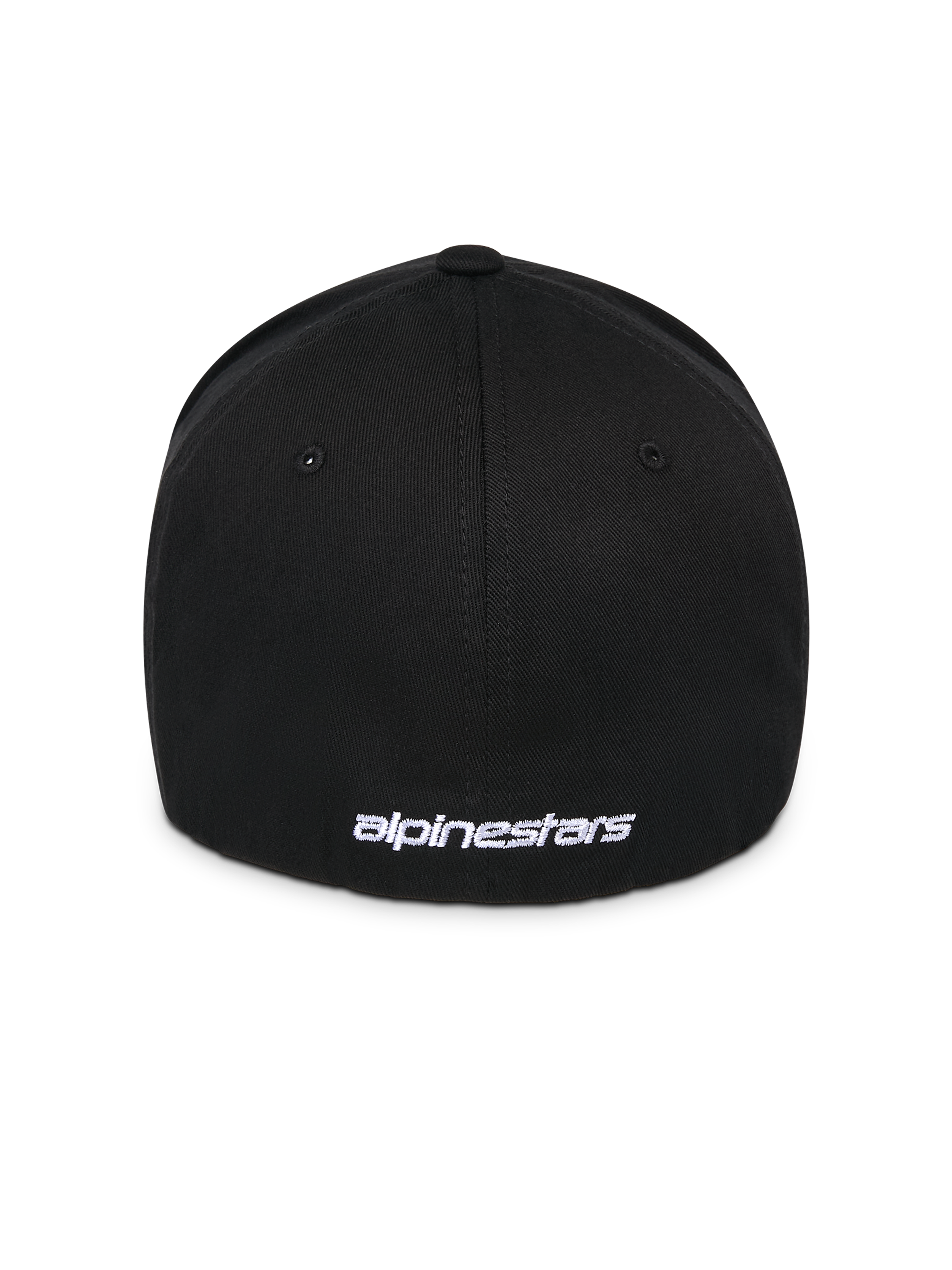 Alpinestars Corp Shift Multi Hat, nero, vista posteriore con logo ricamato piatto bianco alla base, costruzione elasticizzata con retro flessibile, copricapo casual ispirato al motorsport