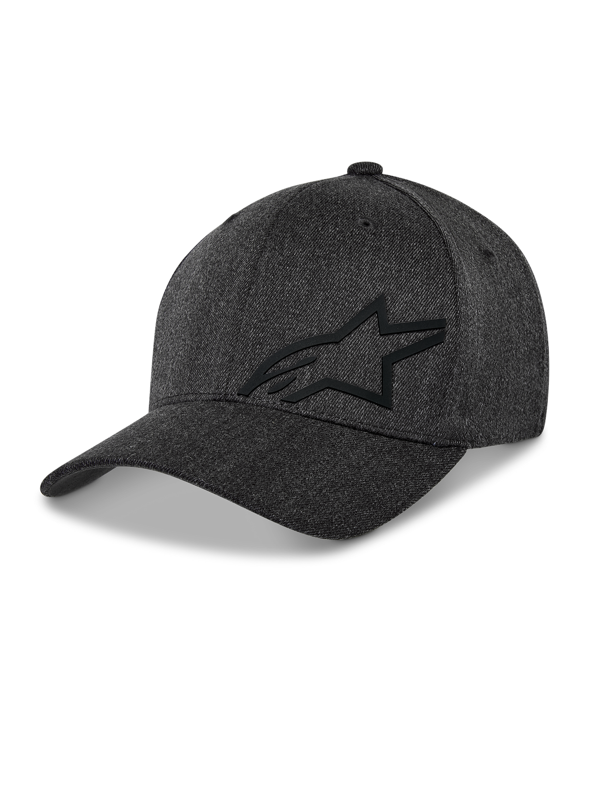 Alpinestars Corp Shift Multi Hat, cappellino da baseball, grigio scuro melangiato, logo Astars 3D nero, corona strutturata, visiera curva, tessuto twill elasticizzato, copricapo casual motorsport lifestyle