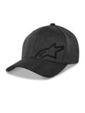 Alpinestars Corp Shift Multi Hat, cappellino da baseball, grigio scuro melangiato, logo Astars 3D nero, corona strutturata, visiera curva, tessuto twill elasticizzato, copricapo casual motorsport lifestyle