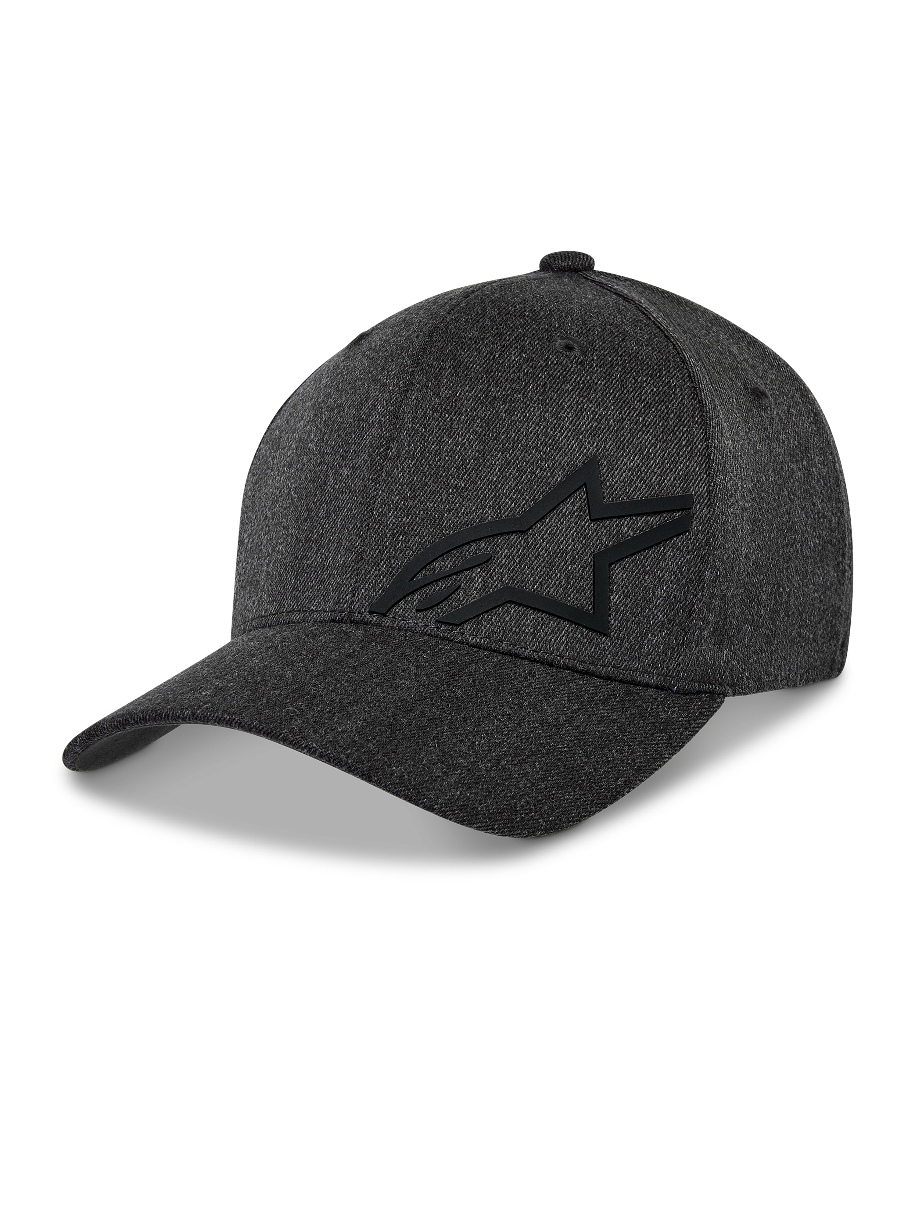 Alpinestars Corp Shift Multi Hat, cappellino da baseball, grigio scuro melangiato, logo Astars 3D nero, corona strutturata, visiera curva, tessuto twill elasticizzato, copricapo casual motorsport lifestyle
