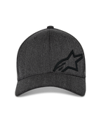 Cappello Alpinestars Corp Shift Multi, cappellino da baseball, grigio scuro melange, vista frontale con corona strutturata, logo Astars 3D nero e visiera curva, streetwear casual motorsport