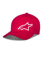 Cappello Alpinestars Corp Shift Multi, berretto da baseball rosso, logo Astars bianco stampato in 3D sul davanti, visiera curva con corona strutturata, abbigliamento casual motorsport