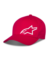 Cappello Alpinestars Corp Shift Multi, berretto da baseball rosso, logo Astars bianco stampato in 3D sul davanti, visiera curva con corona strutturata, abbigliamento casual motorsport