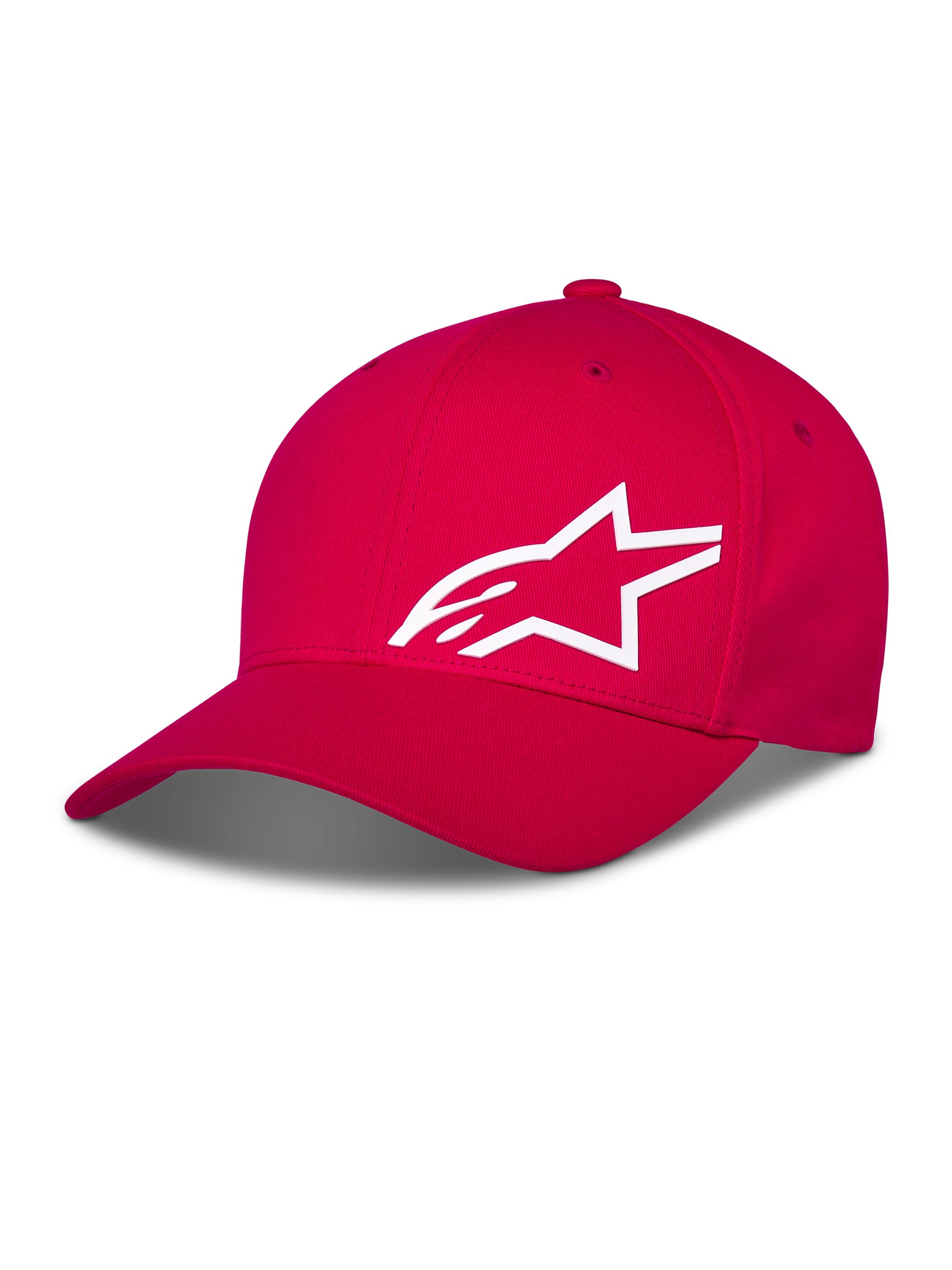 Cappello Alpinestars Corp Shift Multi, berretto da baseball rosso, logo Astars bianco stampato in 3D sul davanti, visiera curva con corona strutturata, abbigliamento casual motorsport