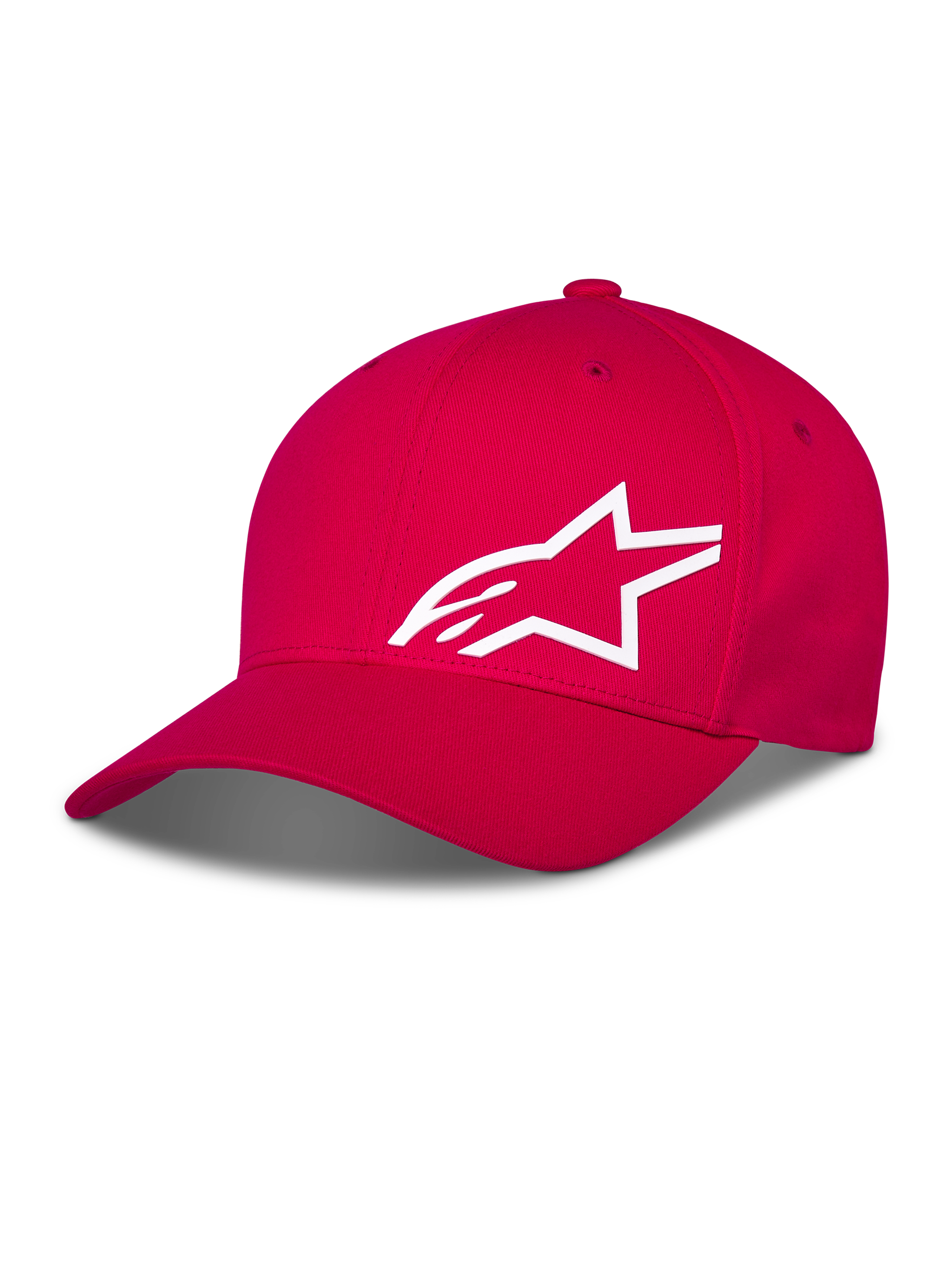 Cappello Alpinestars Corp Shift Multi, berretto da baseball rosso, logo Astars bianco stampato in 3D sul davanti, visiera curva con corona strutturata, abbigliamento casual motorsport