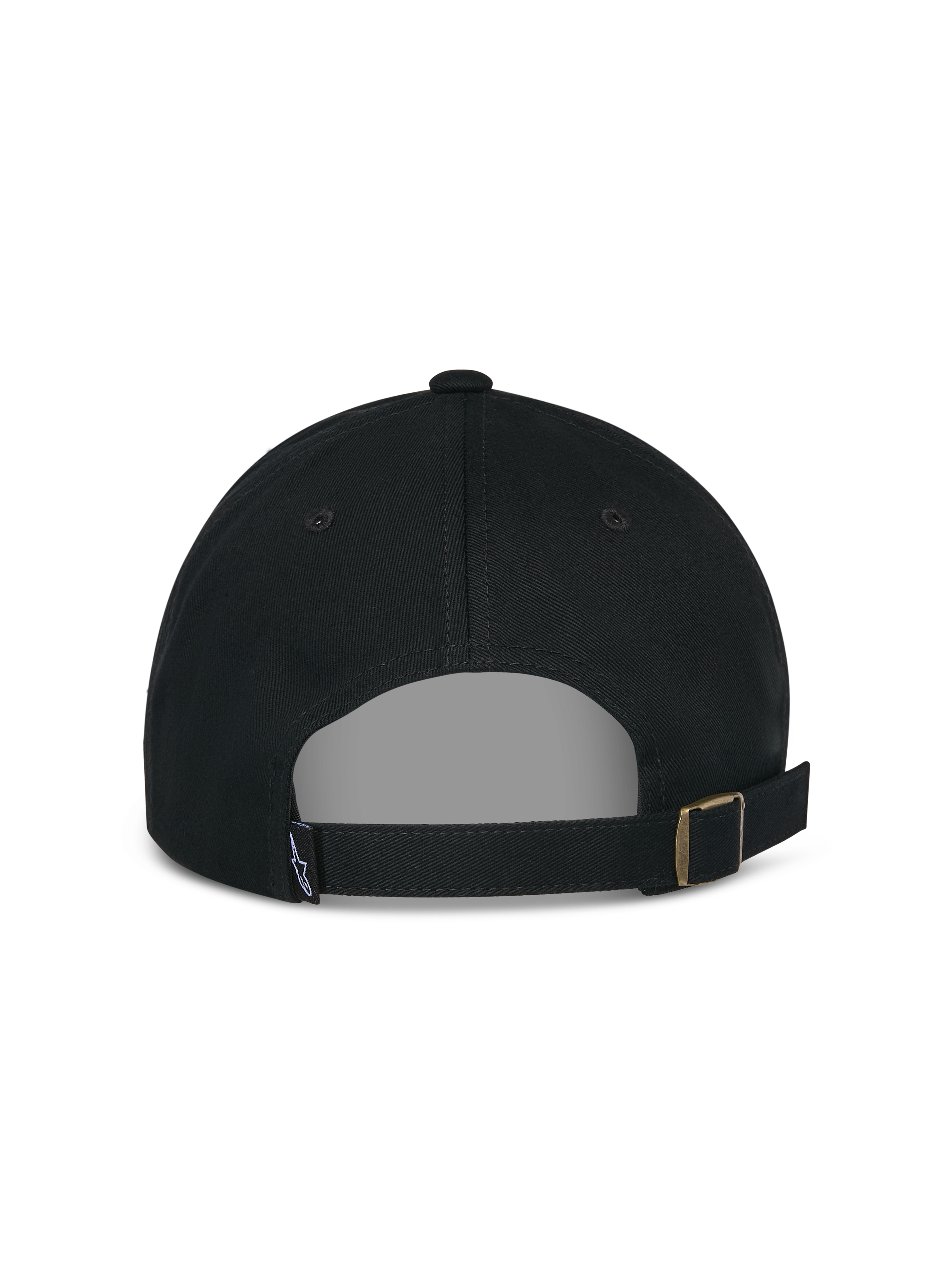Alpinestars Cappello Deduce Strapback, nero, vista posteriore con chiusura a strap regolabile con fibbia in metallo e piccola etichetta con logo, berretto casual in twill di cotone