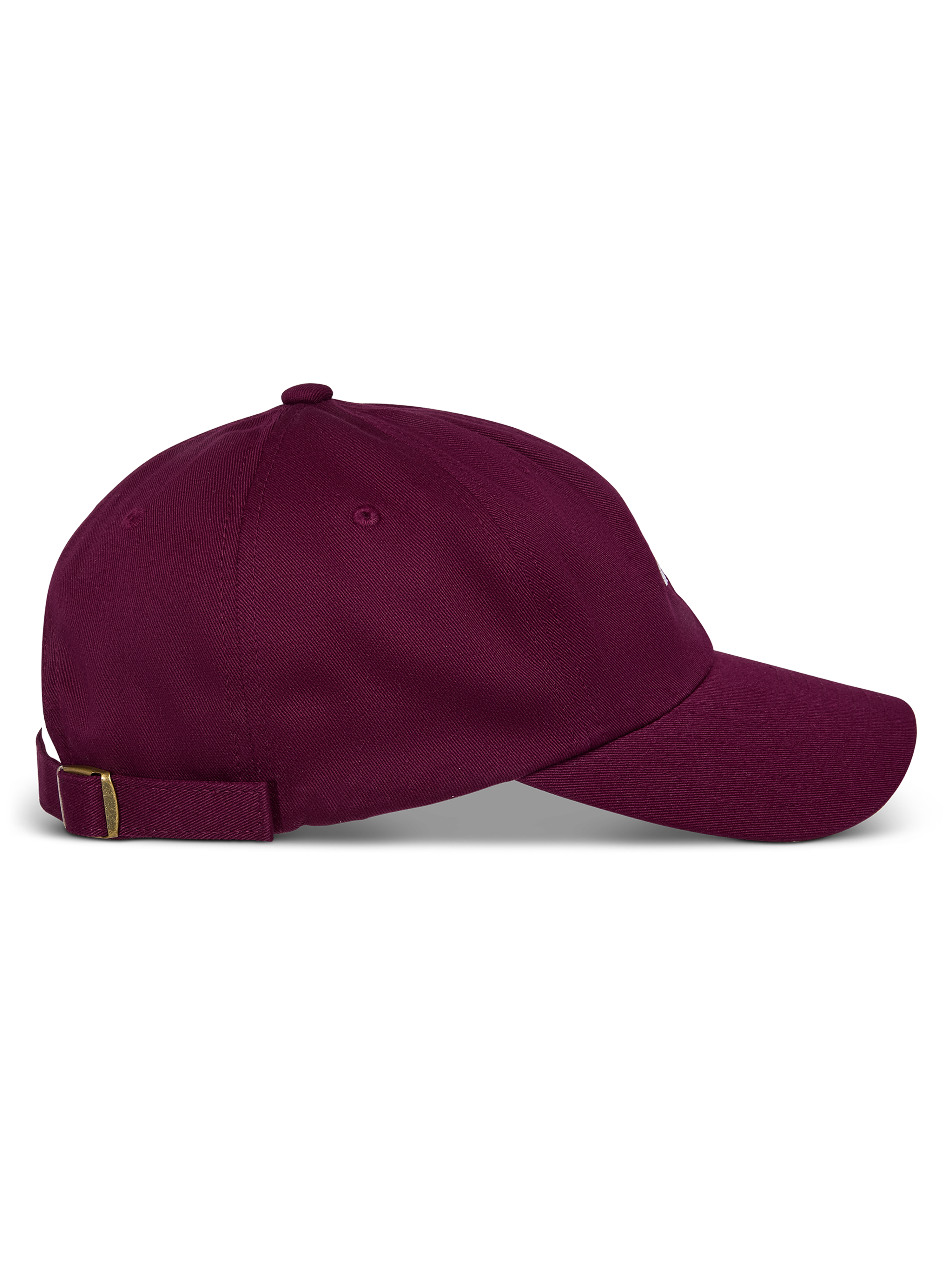 Cappello Alpinestars Deduce Strapback, bordeaux, vista laterale, visiera curva con corona bassa non strutturata, cinturino posteriore regolabile in tessuto con fibbia in metallo, abbigliamento sportivo casual in twill di cotone