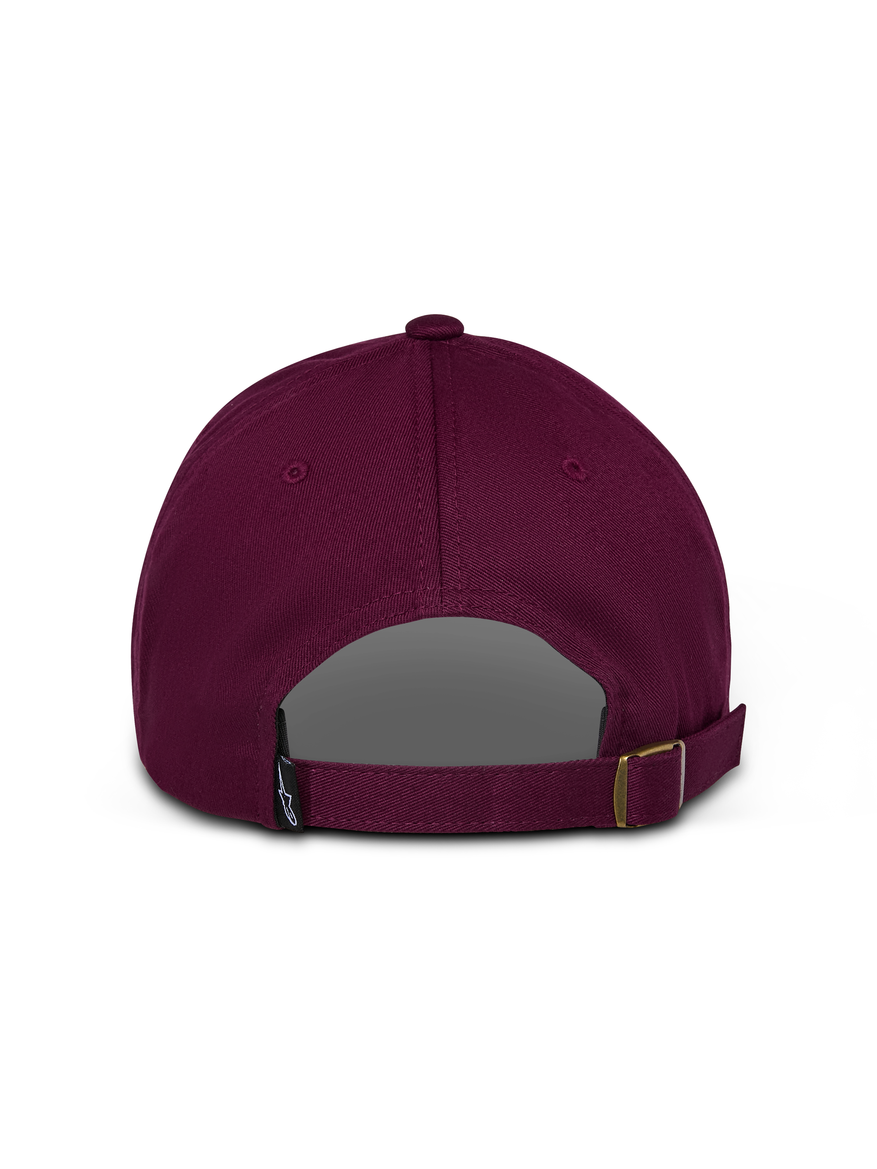Cappello Alpinestars Deduce Strapback, bordeaux, vista posteriore con chiusura regolabile e piccola etichetta con logo, twill di cotone non strutturato, abbigliamento sportivo casual