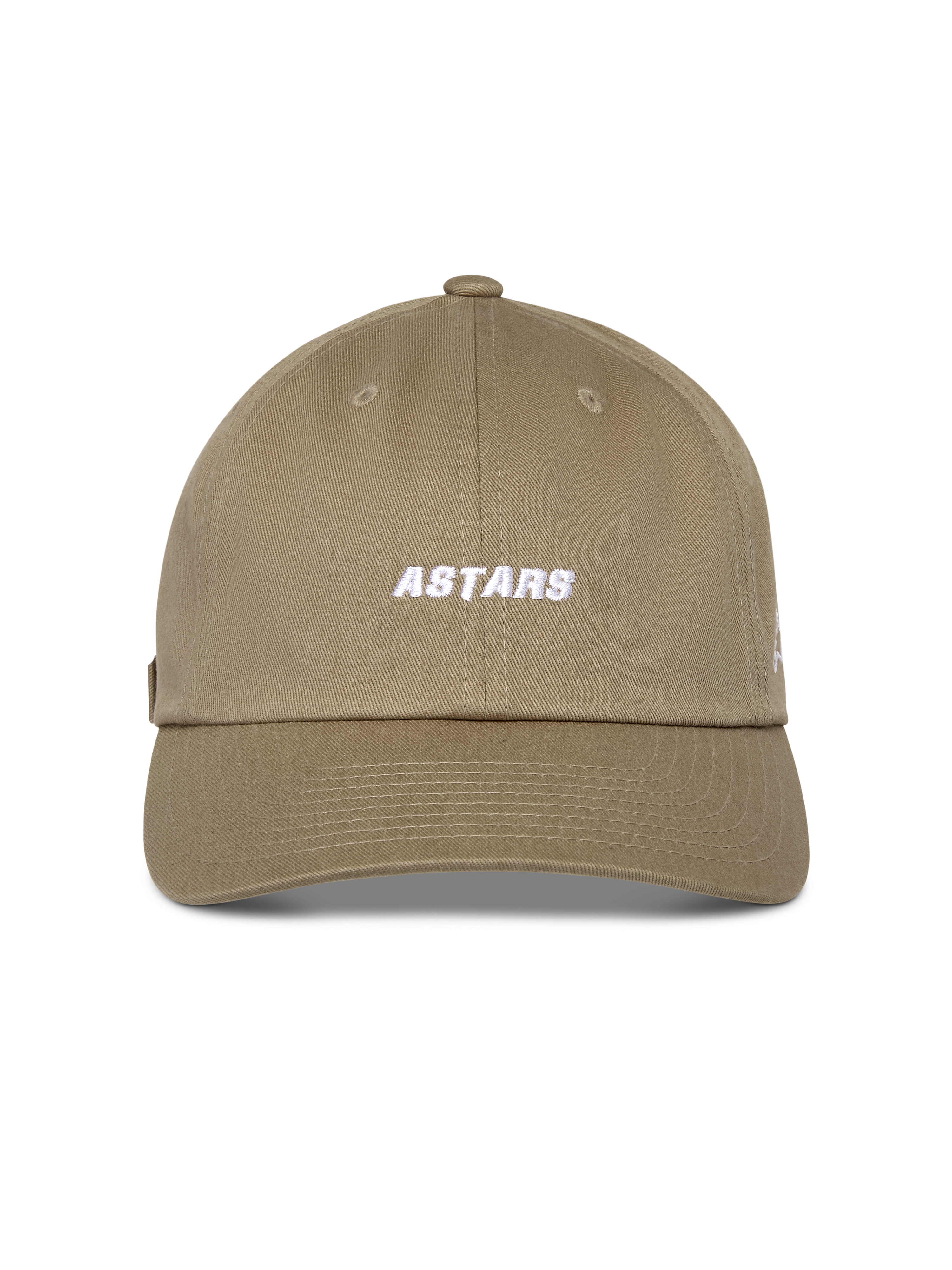 Alpinestars Cappello Deduce Strapback, kaki, corona bassa non strutturata con visiera curva, scritta Astars bianca ricamata sul davanti, tessuto in twill di cotone, copricapo casual ispirato al motorsport