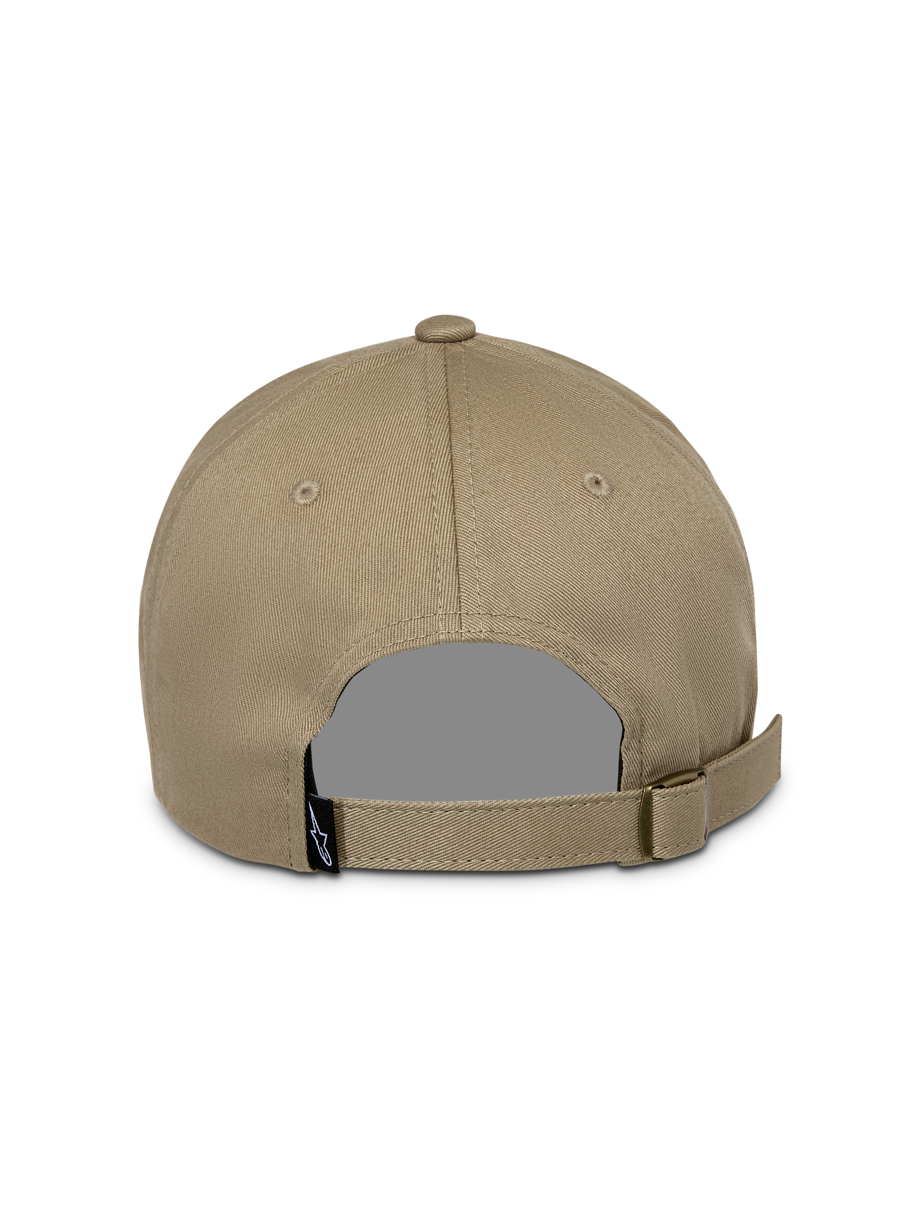 Cappello Alpinestars Deduce Strapback, Khaki, vista posteriore con cinturino regolabile e fibbia in metallo, piccola etichetta nera con logo, copricapo casual in twill di cotone