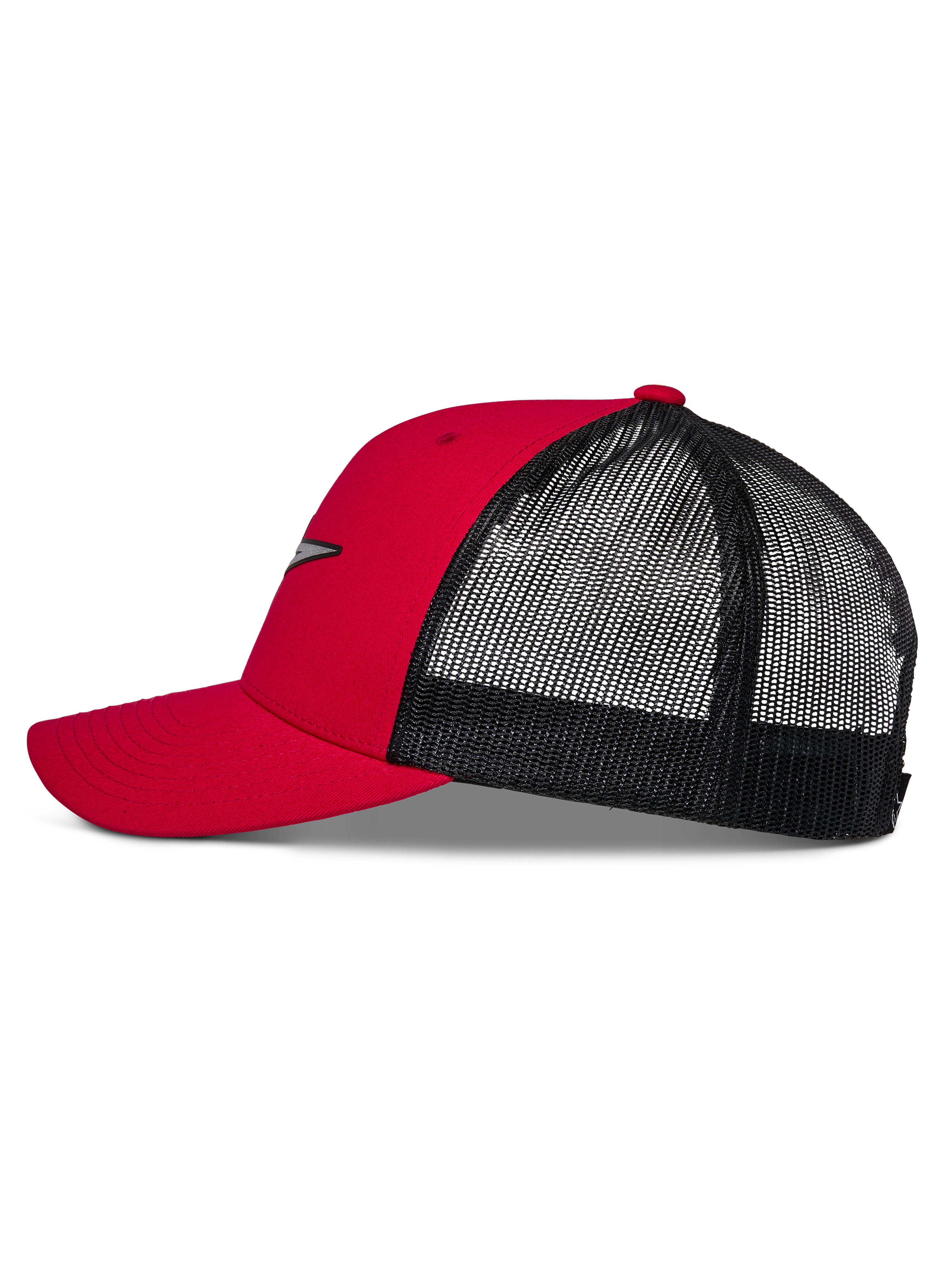 Alpinestars Cappello Trucker Reflect Ageless, rosso e nero, profilo laterale con visiera curva, corona rossa strutturata e retro in rete nera, copricapo casual ispirato al motorsport