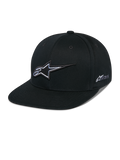 Cappello Snapback Alpinestars Thickness, berretto da baseball nero con visiera piatta, logo stella ricamato 3D bianco e grigio, logo Astars laterale, design strutturato con fori di ventilazione, copricapo casual da motorsport