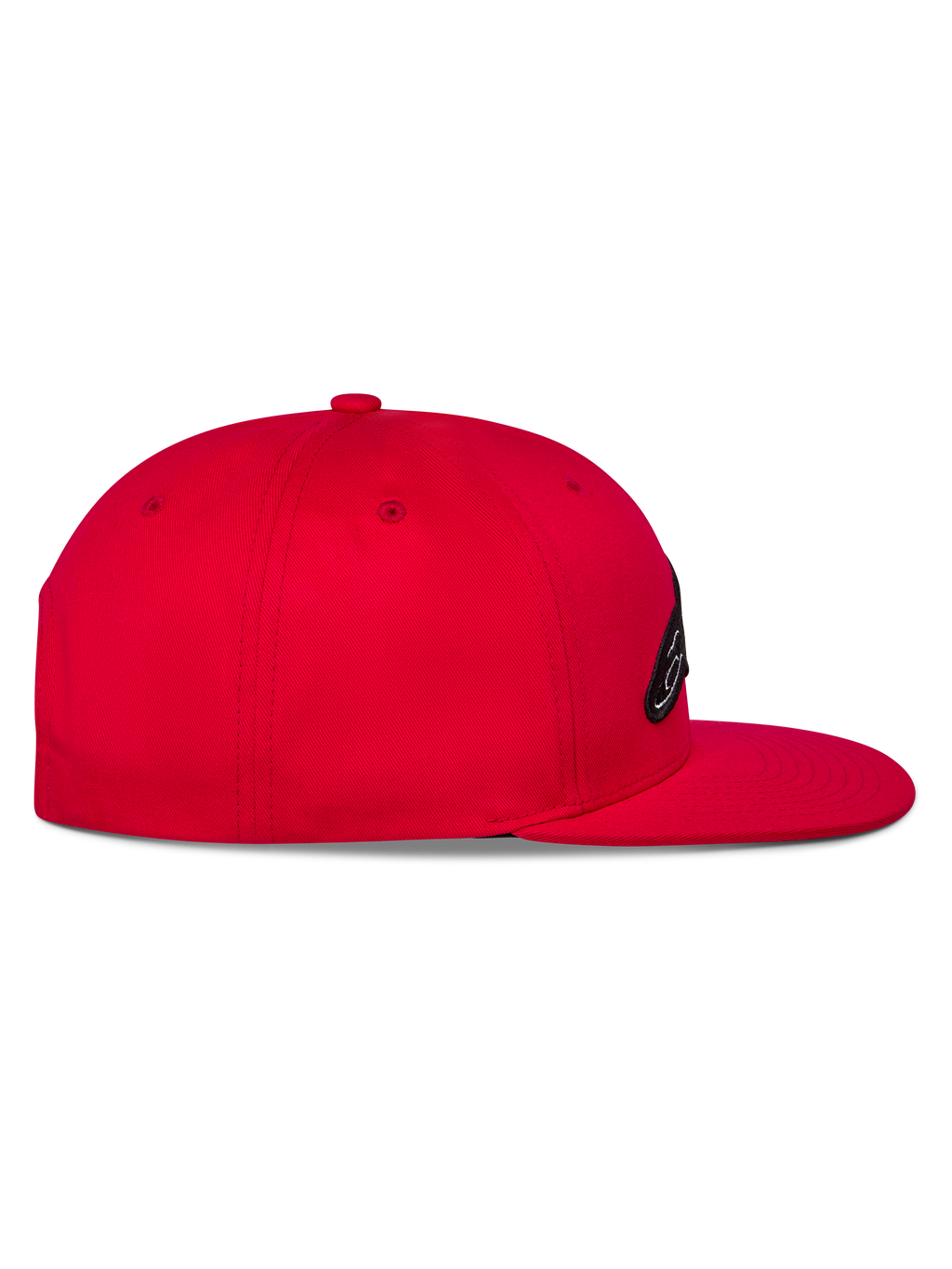 Cappello Snapback Alpinestars Thickness, rosso, vista laterale con visiera piatta e corona strutturata, logo ricamato sul davanti, copricapo casual ispirato al motorsport