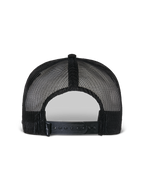 Cappello Flag Flat Trucker Alpinestars, nero, vista posteriore con struttura in rete di poliestere traspirante, chiusura snapback regolabile, piccolo dettaglio del logo in tessuto, copricapo casual da motorsport