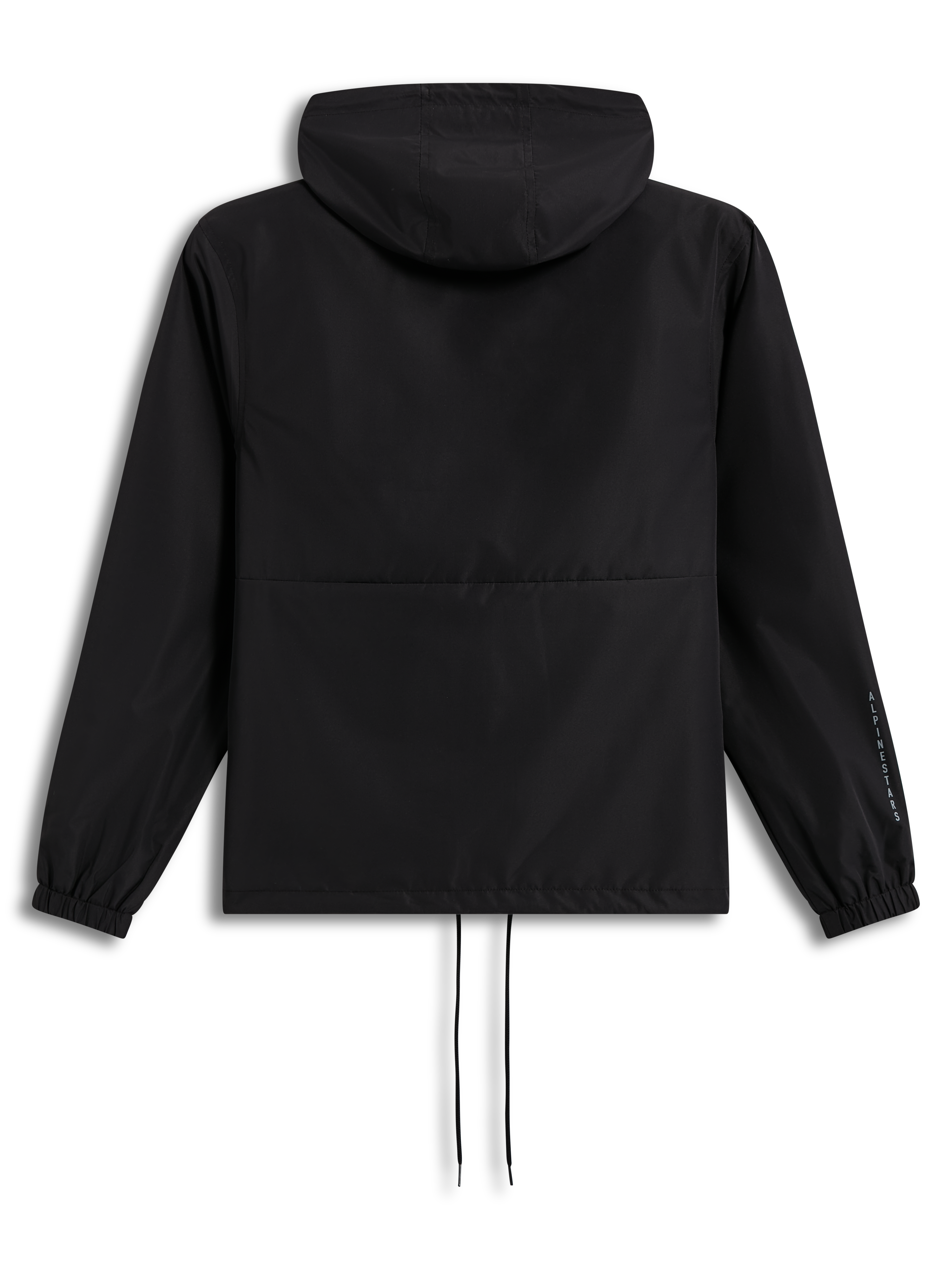 Alpinestars Speeder Resolve Windbreaker Giacca, frangivento leggero con cappuccio, nero, vista posteriore con logo sulla manica e cordini all'orlo