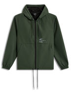 Alpinestars Speeder Resolve Windbreaker Giacca, giacca frangivento sportiva con cappuccio, verde pino, fodera in rete, cordini regolabili e logo Astars sul petto.