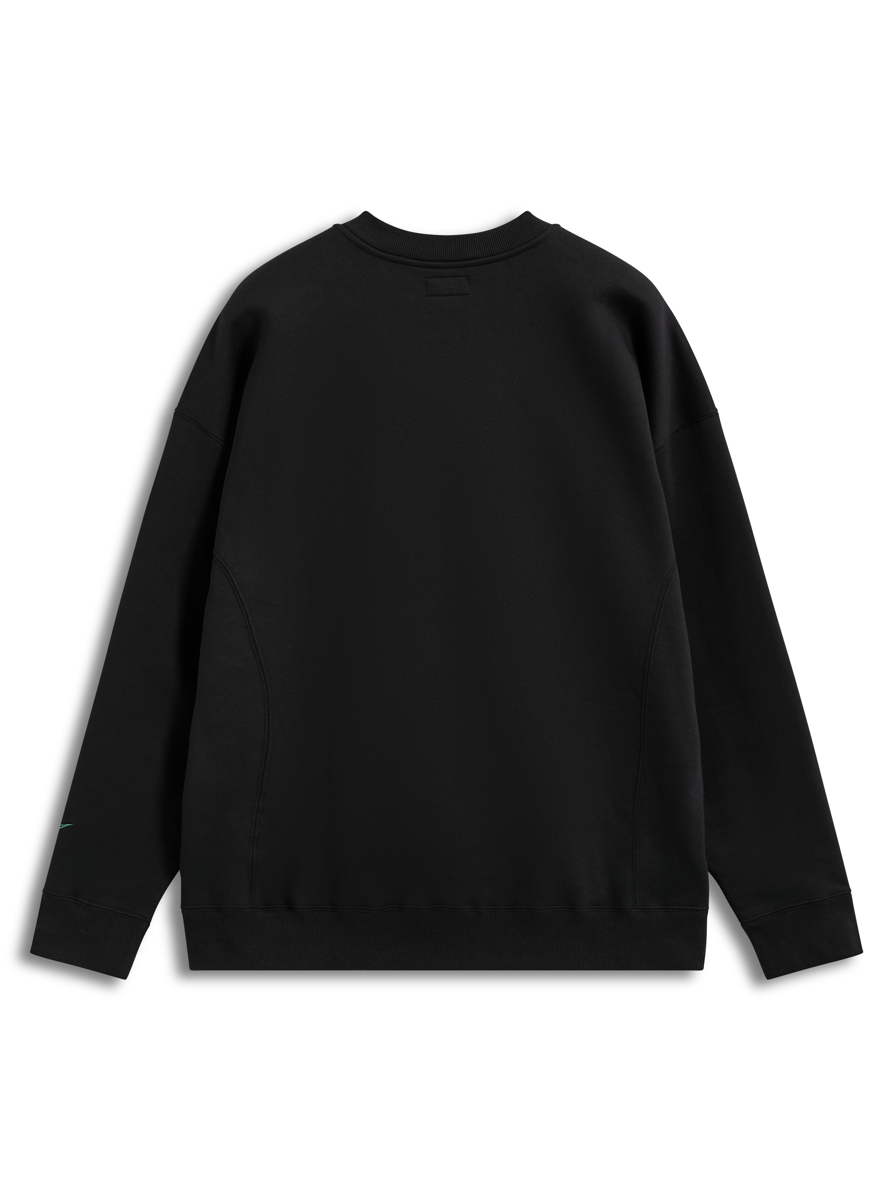 Alpinestars Guise Oversized Crew, felpa girocollo in pile nera, vista posteriore, vestibilità oversize e polsini a costine.