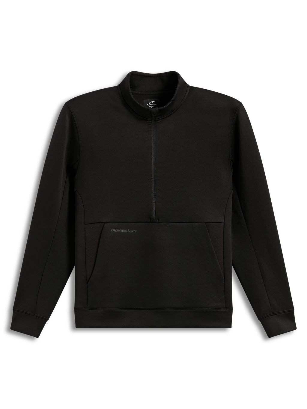 Alpinestars Apera Half-Zip Sweatshirt, felpa con mezza zip in pile nera, dotata di tasca a marsupio e loghi tonali, abbigliamento sportswear casual
