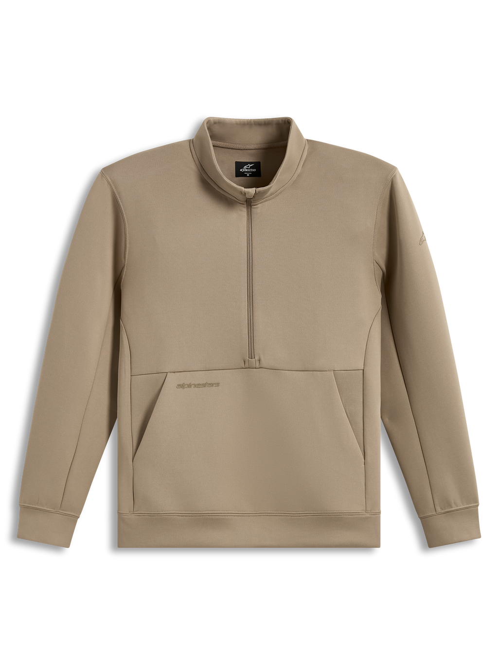 Alpinestars Apera Half-Zip Sweatshirt, felpa beige sabbia in pile con mezza zip, tasca a marsupio e loghi tonali.