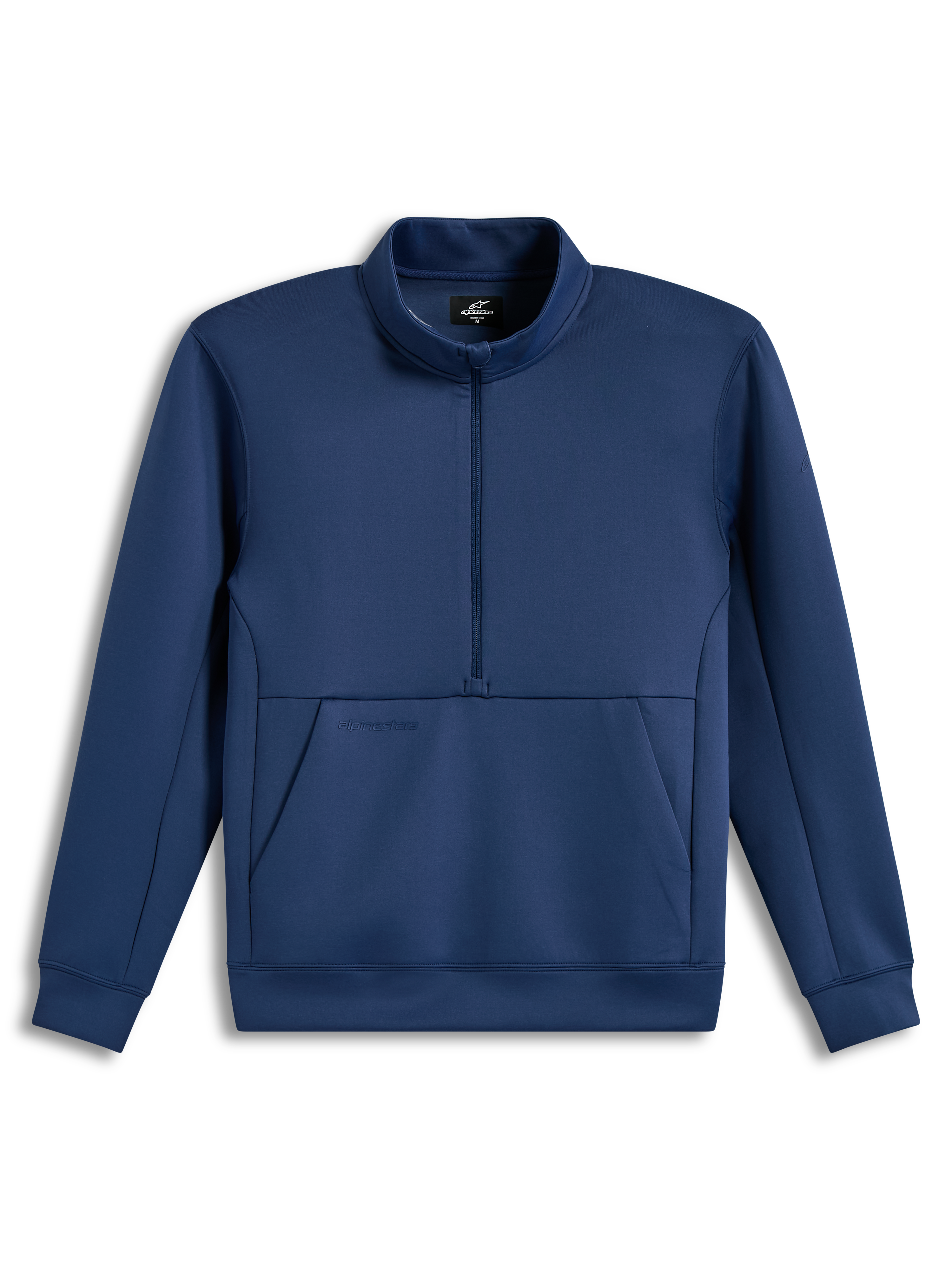 Alpinestars Apera Half-Zip Sweatshirt, felpa in pile blu con mezza zip, tasca a marsupio e loghi tonali, abbigliamento sportivo casual