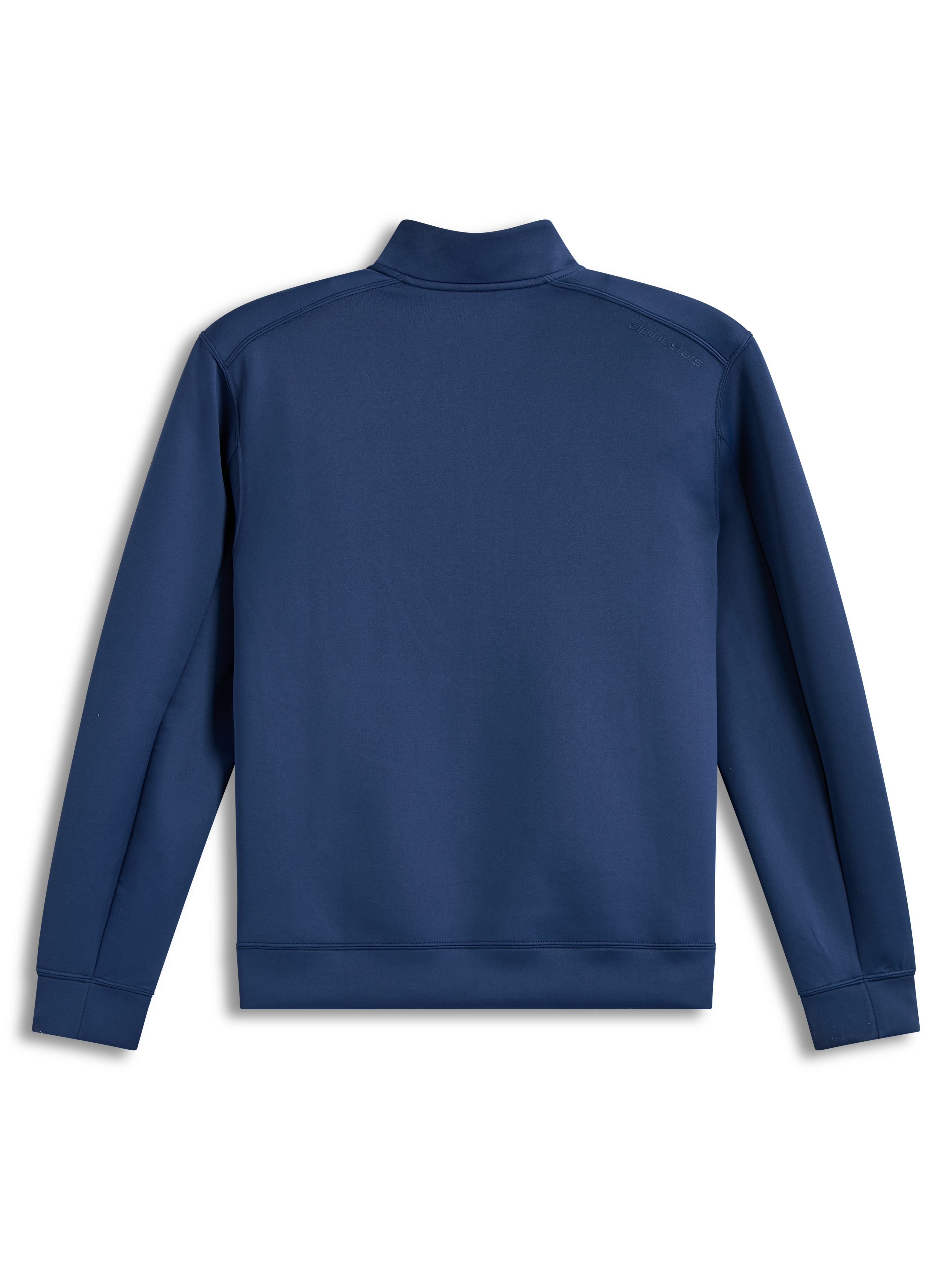 Alpinestars Apera Half-Zip Sweatshirt, felpa in pile blu con mezza zip, vista posteriore con logo tonale sulla spalla, abbigliamento sportswear casual