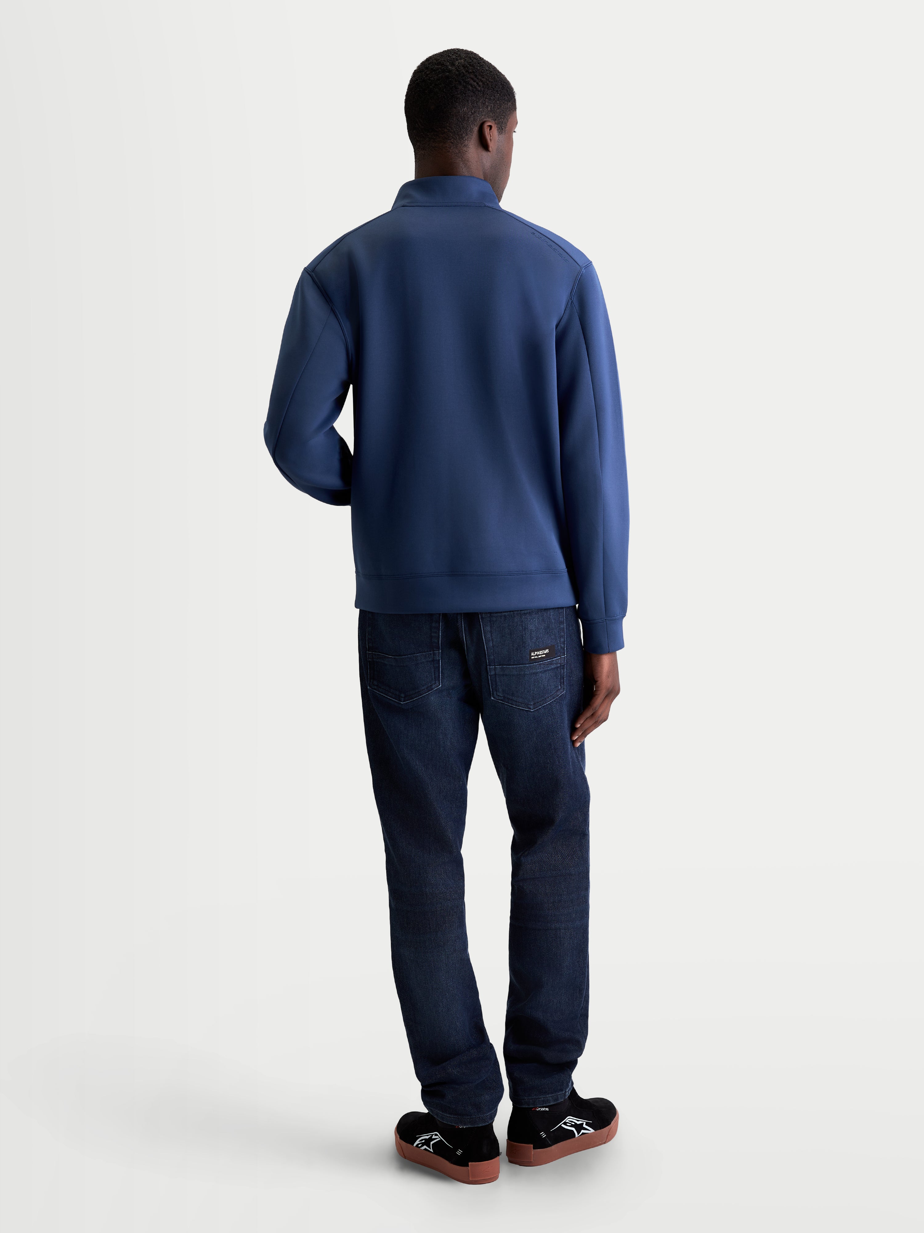 Alpinestars Felpa Apera Half-Zip, pullover sportswear da uomo, vista posteriore, blu acciaio, pile tri-blend double-face per il comfort quotidiano, stile motorsport.