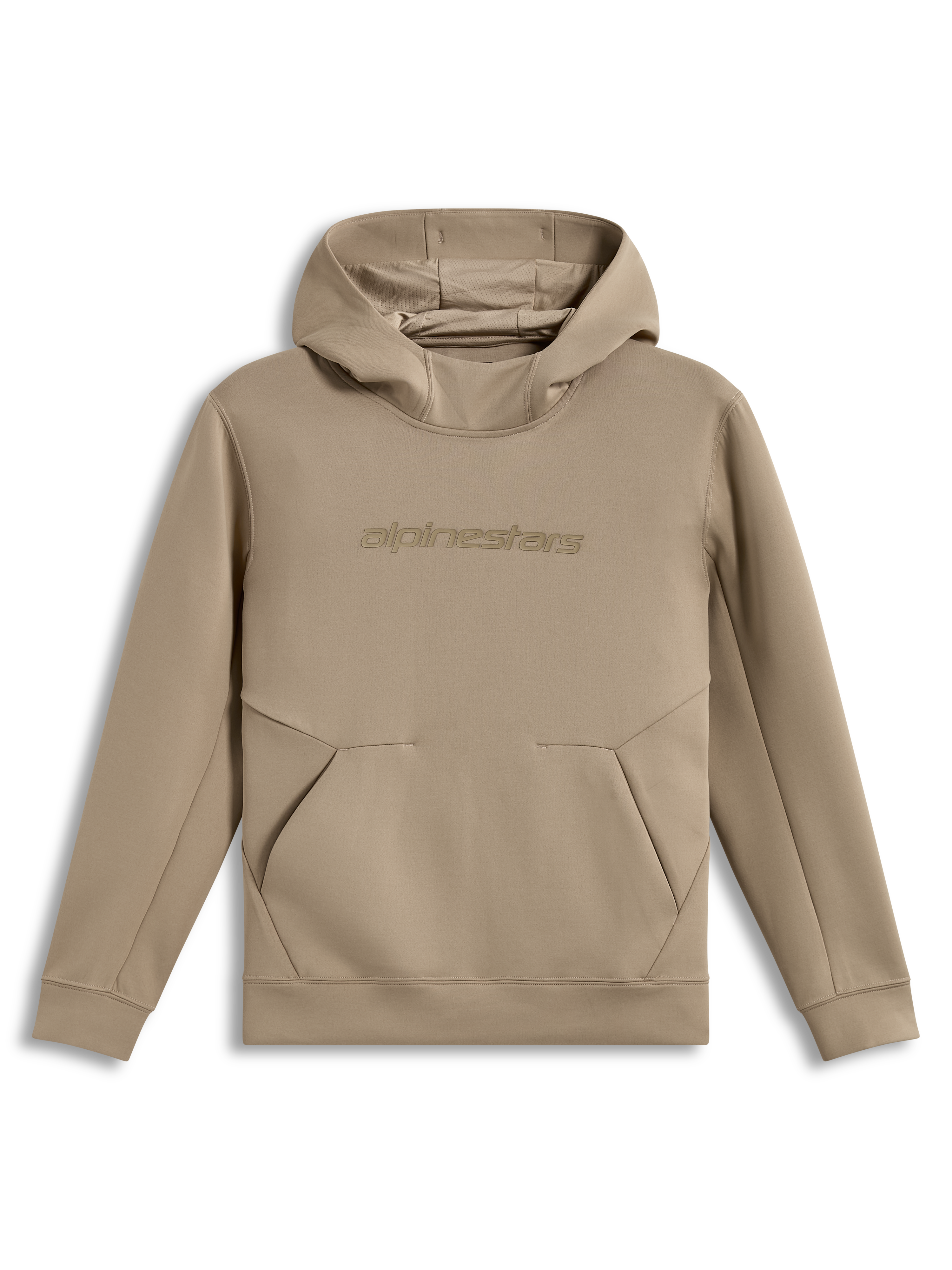 Alpinestars Datrix Hoodie, felpa con cappuccio in pile marrone, logo HD tono su tono e tasca a freccia, stile sportswear.