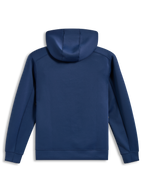 Alpinestars Datrix Hoodie, felpa con cappuccio in pile double face, blu, vista posteriore con dettaglio del cappuccio foderato in rete, abbigliamento casual sportivo