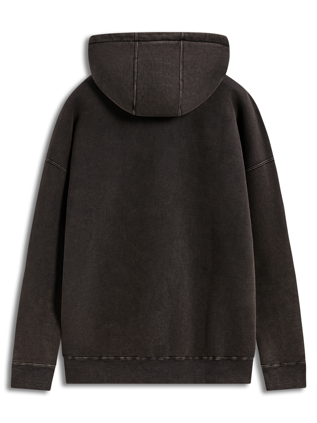 Alpinestars Infinite Washed Oversized Hoodie, felpa con cappuccio sportswear, nero lavato, vista posteriore con orlo a costine, tessuto in pile effetto snow-wash, stile casual motorsport