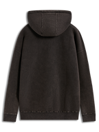 Alpinestars Infinite Washed Oversized Hoodie, felpa con cappuccio sportswear, nero lavato, vista posteriore con orlo a costine, tessuto in pile effetto snow-wash, stile casual motorsport