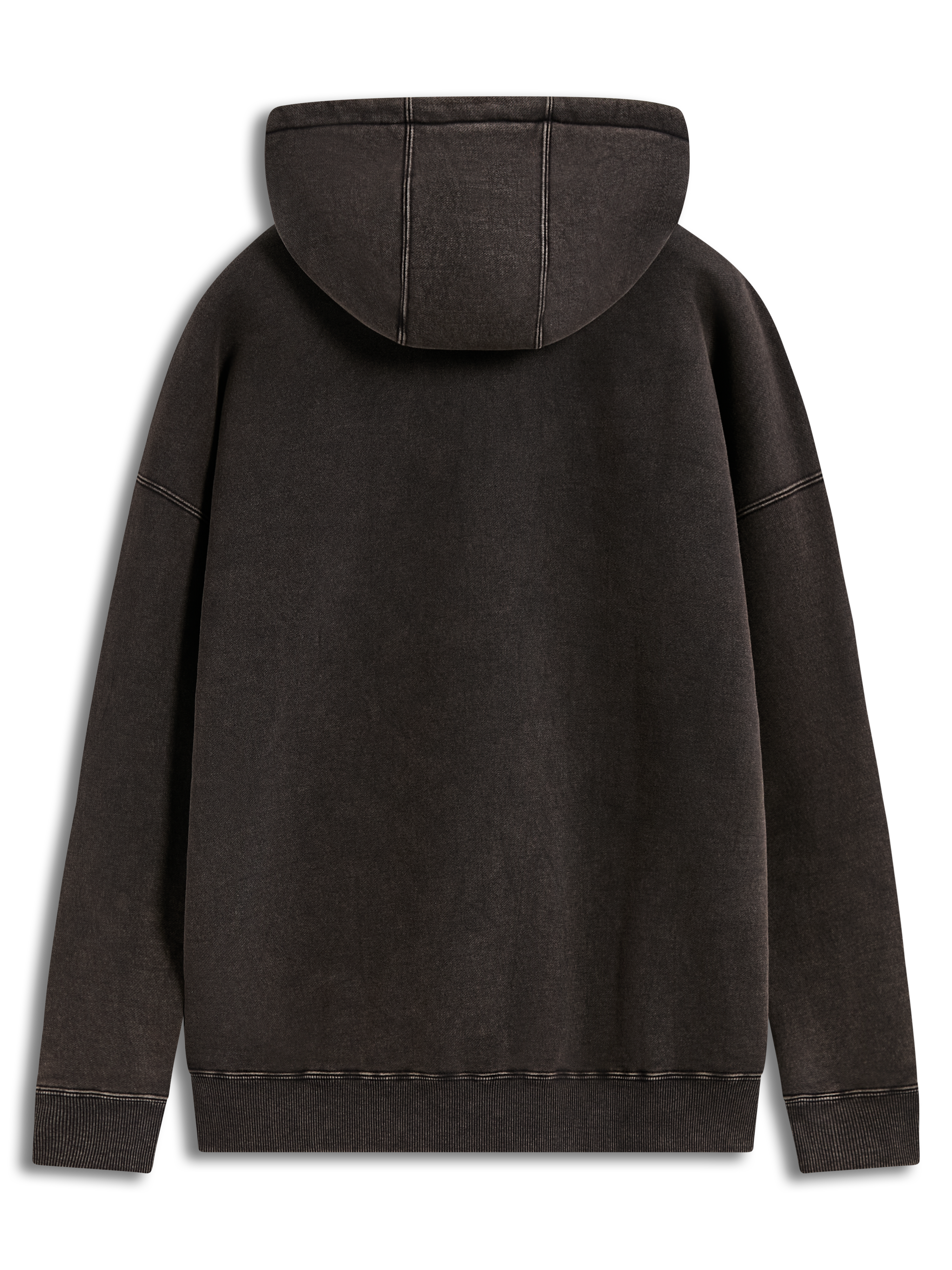 Alpinestars Infinite Washed Oversized Hoodie, felpa con cappuccio sportswear, nero lavato, vista posteriore con orlo a costine, tessuto in pile effetto snow-wash, stile casual motorsport