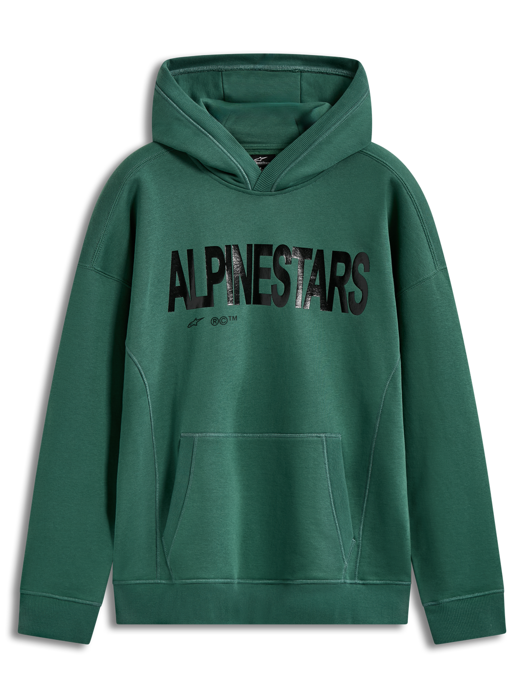 Alpinestars Shaw Oversized Hoodie, felpa con cappuccio, verde, logo nero testurizzato e tasca a marsupio, stile sportswear.