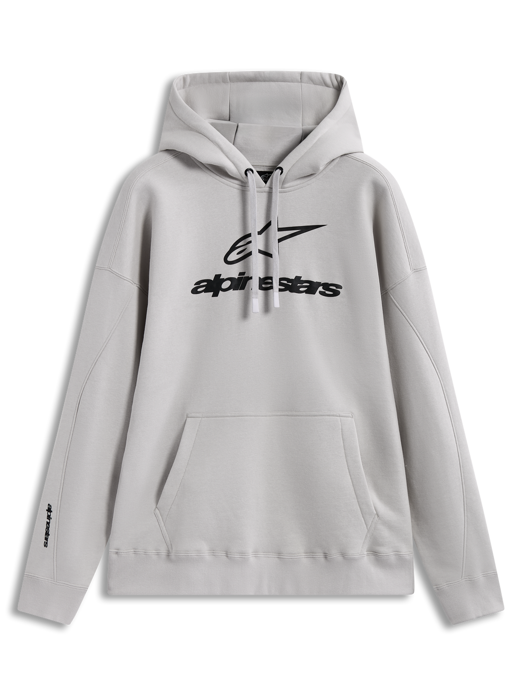 Alpinestars Prelude Oversized Hoodie, felpa con cappuccio oversize in pile sabbia, logo nero a rilievo sul petto e sulla manica, tasca a marsupio, abbigliamento casual motorsport